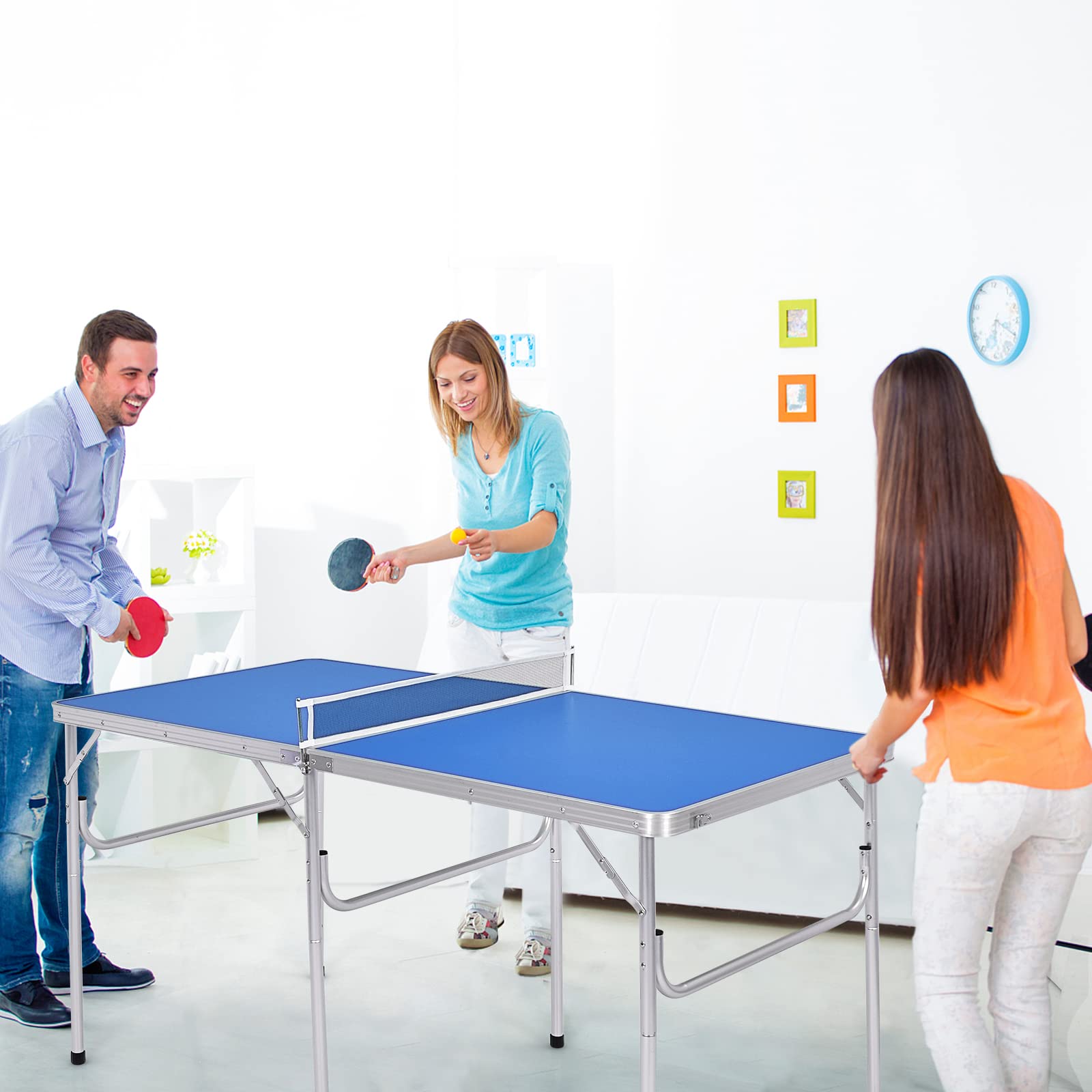 Goplus Foldable Ping Pong Table - 100% Preassembled Indoor/Outdoor Table Tennis Set with Net, 2 Paddles & Balls | Portable for Backyard, Game Room, Office & Patio Fun