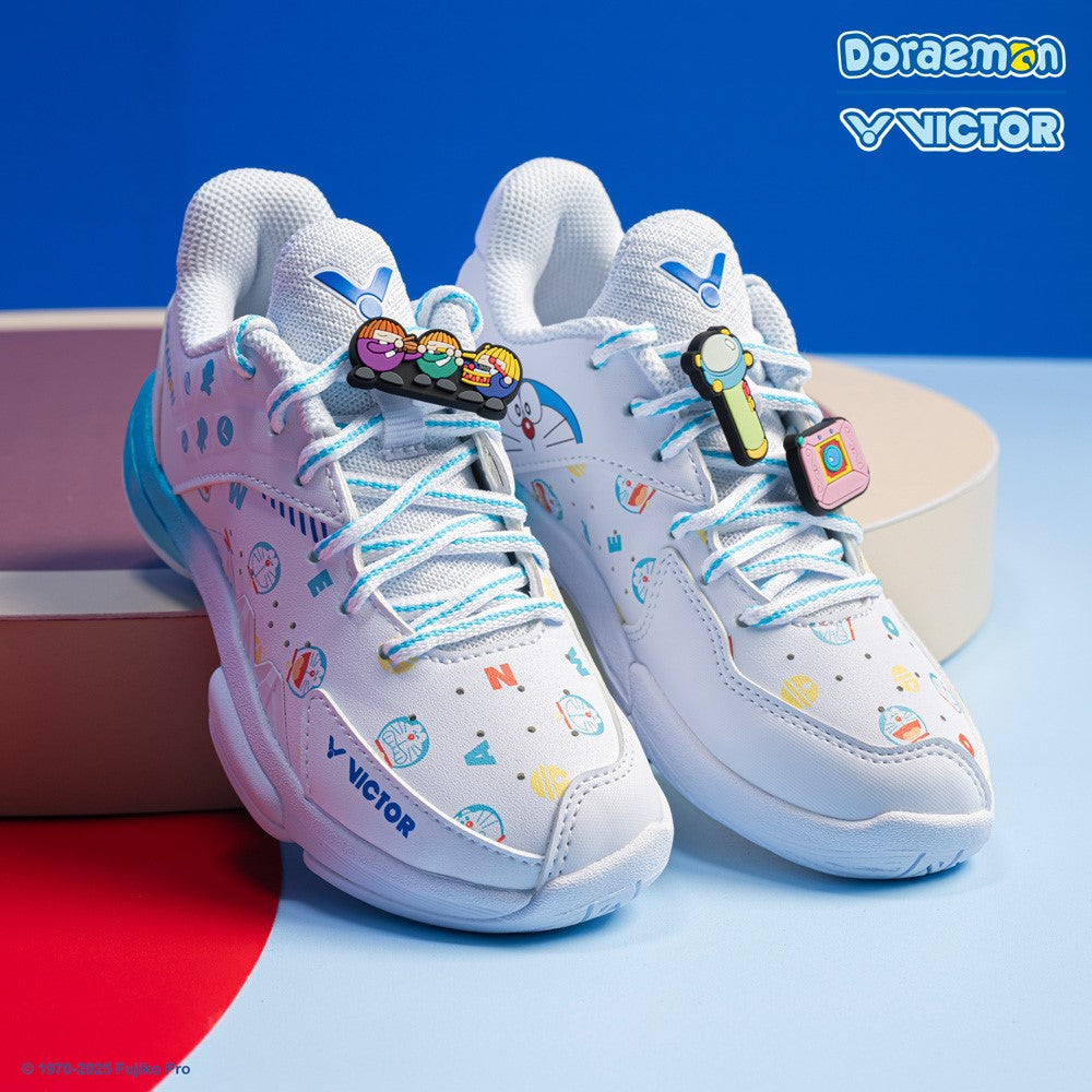 Victor X Doraemon P DRMJR Junior Court Shoes for Kids - Bright White - Comfortable Sneakers for School, Sports & Daily Wear