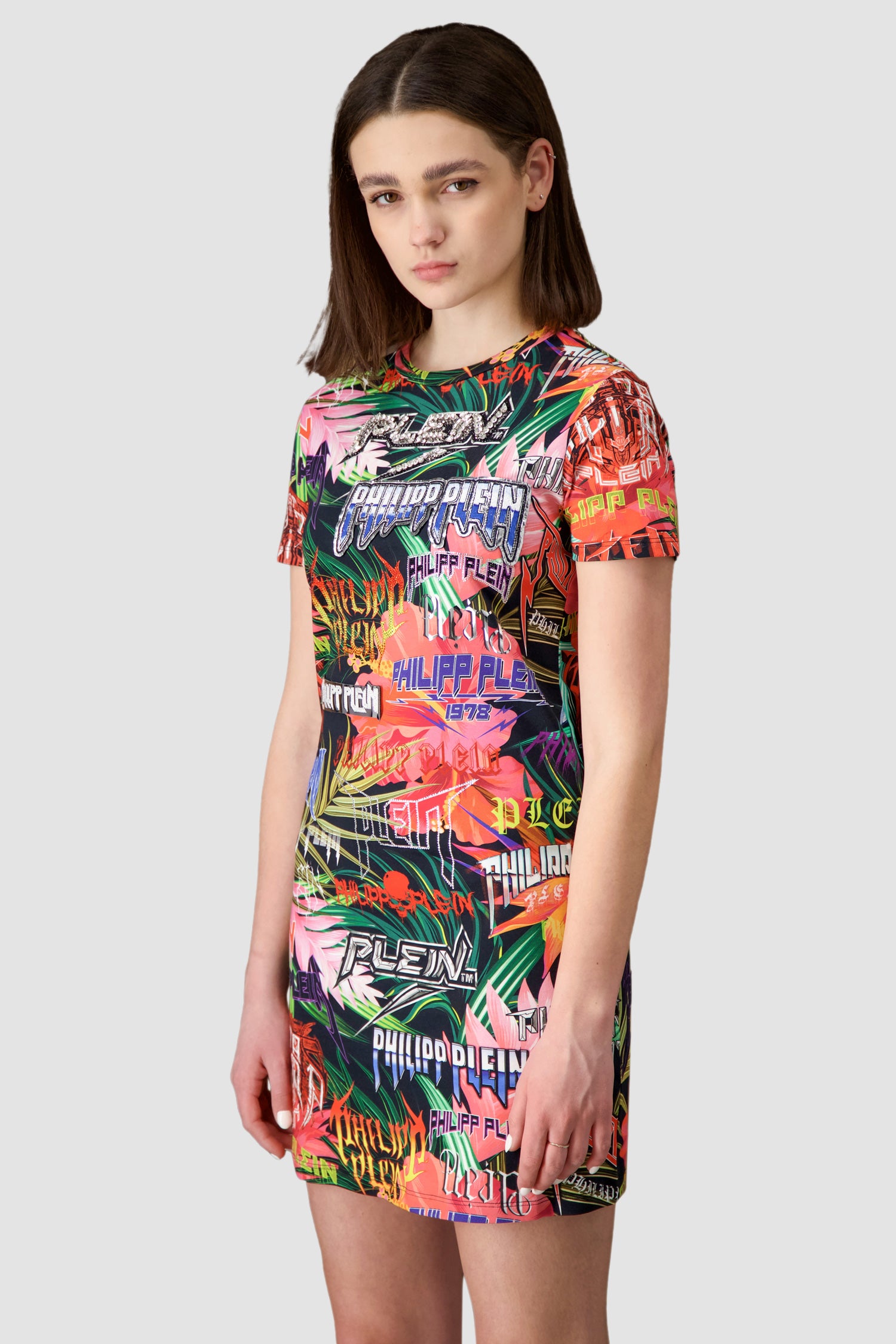 Philipp Plein Multicolor Jungle Rock Short Dress - Stylish Party & Night Out Mini Dress for Women | Perfect for Clubbing, Dates & Special Occasions