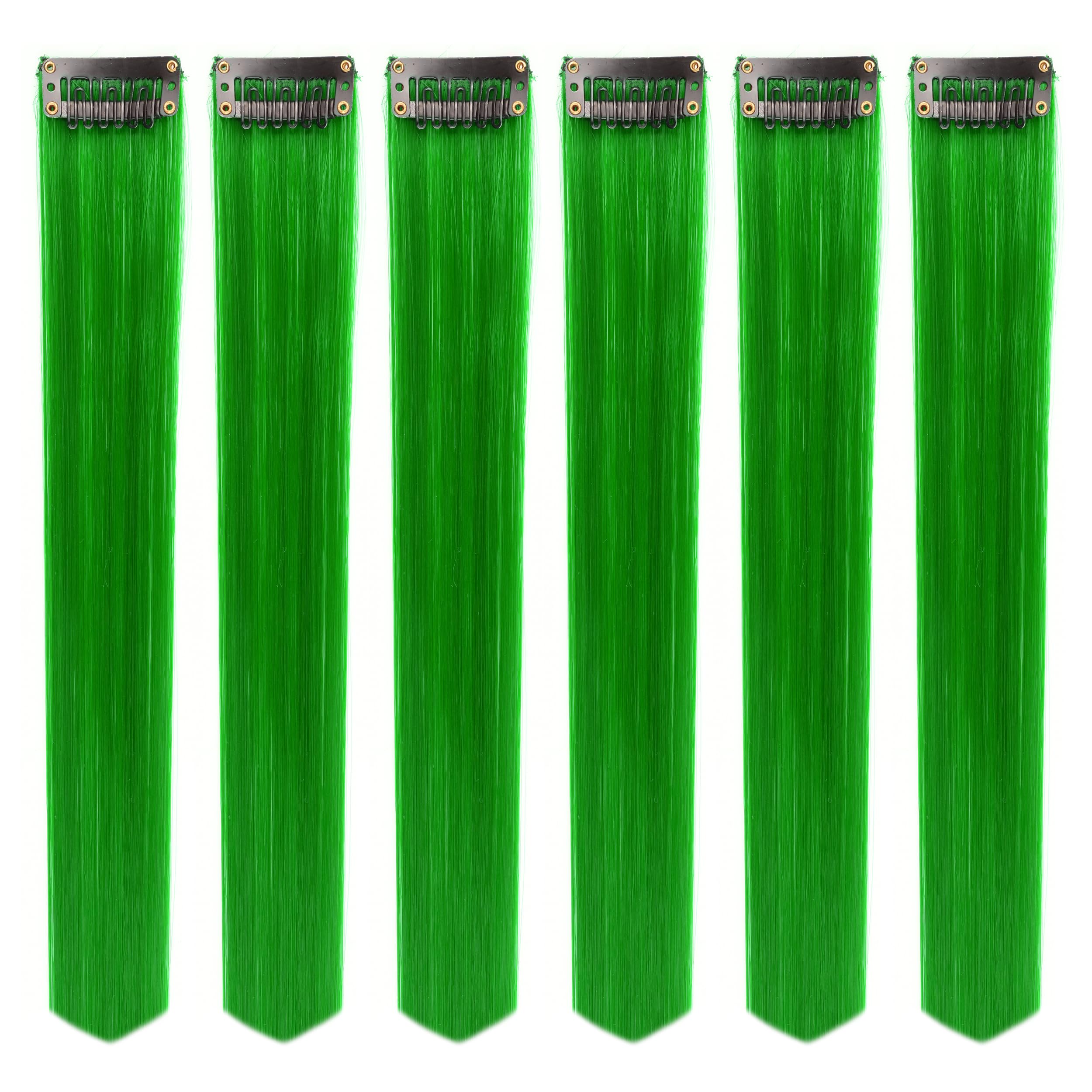 Paradise® Green Synthetic Hair Extensions 22 Inches - 6 Pack Clip-in Straight Hair Streaks for Women & Girls | Fun Party Hairstyle Accessories for Halloween, Cosplay & Festival Looks