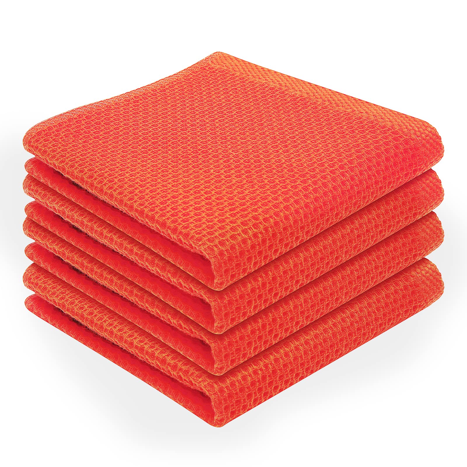 Kitinjoy 100% Cotton Waffle Weave Kitchen Dish Towels - Super Soft & Absorbent (13x28 Inches) - 4-Pack Orange for Drying Dishes, Cleaning & Kitchen Decor | Ideal for Daily Use, Hosting & Gift Giving