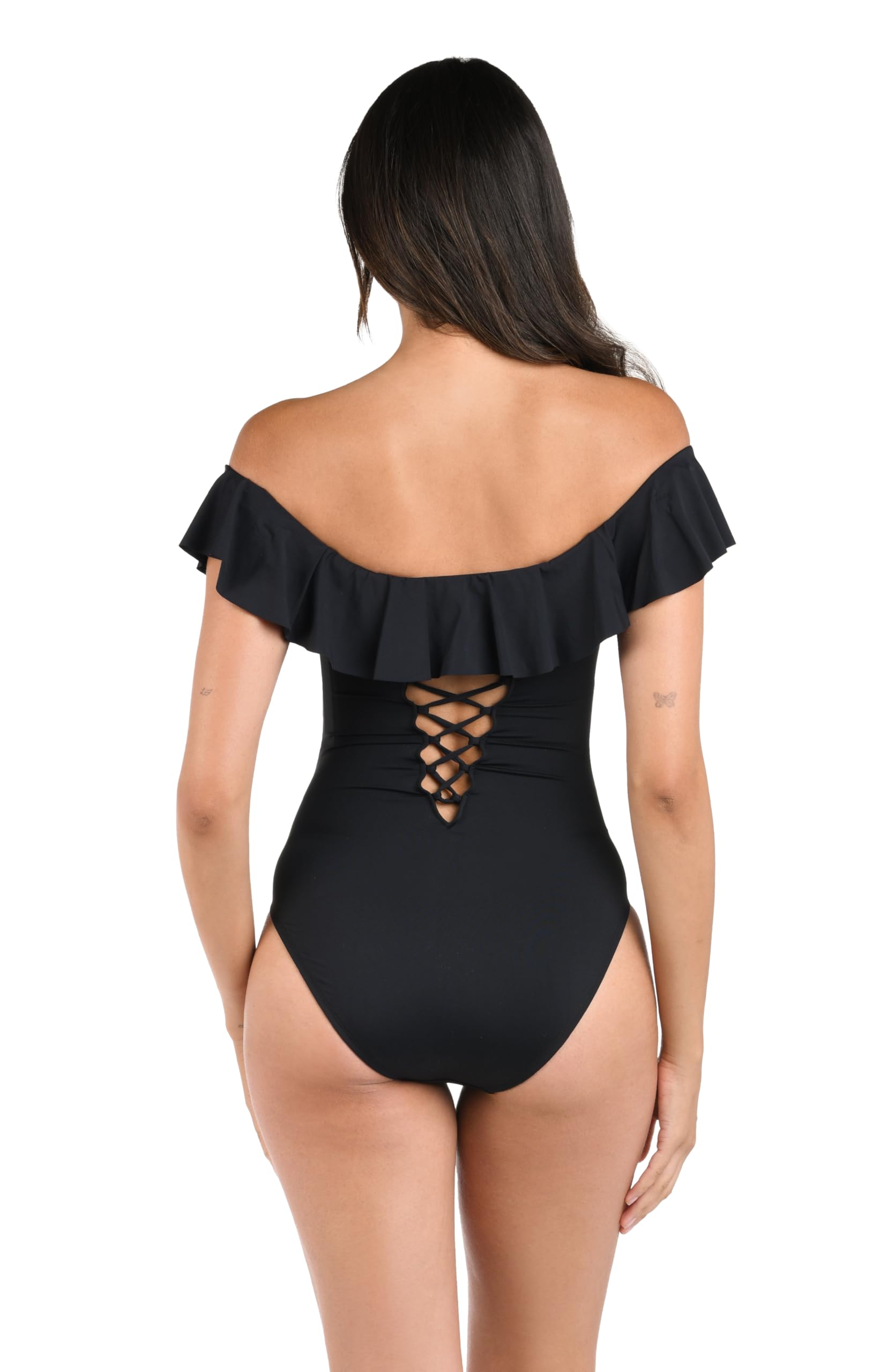 La Blanca Women's One Piece Swimsuit - Off Shoulder Ruffle Bathing Suit for Beach Vacation, Pool Party & Summer Getaway | Island Goddess Swimwear