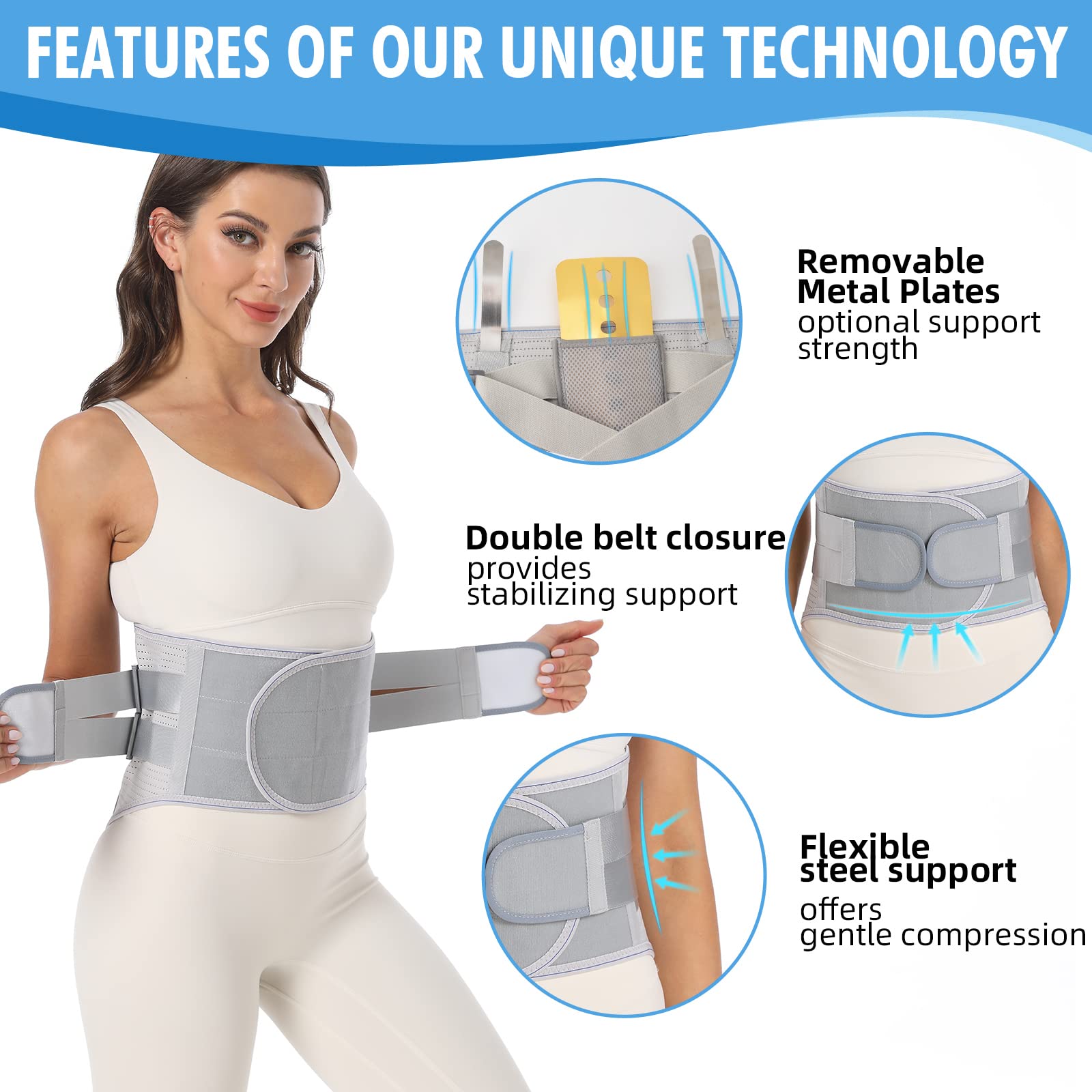 Lower Back Brace for Pain Relief - Adjustable Back Support Belt for Men & Women, Herniated Disc & Sciatica Relief with Removable Stays (2 Hardness Levels) - X-Large Ivory - Ideal for Office Work, Driving & Post-Surgery Recovery