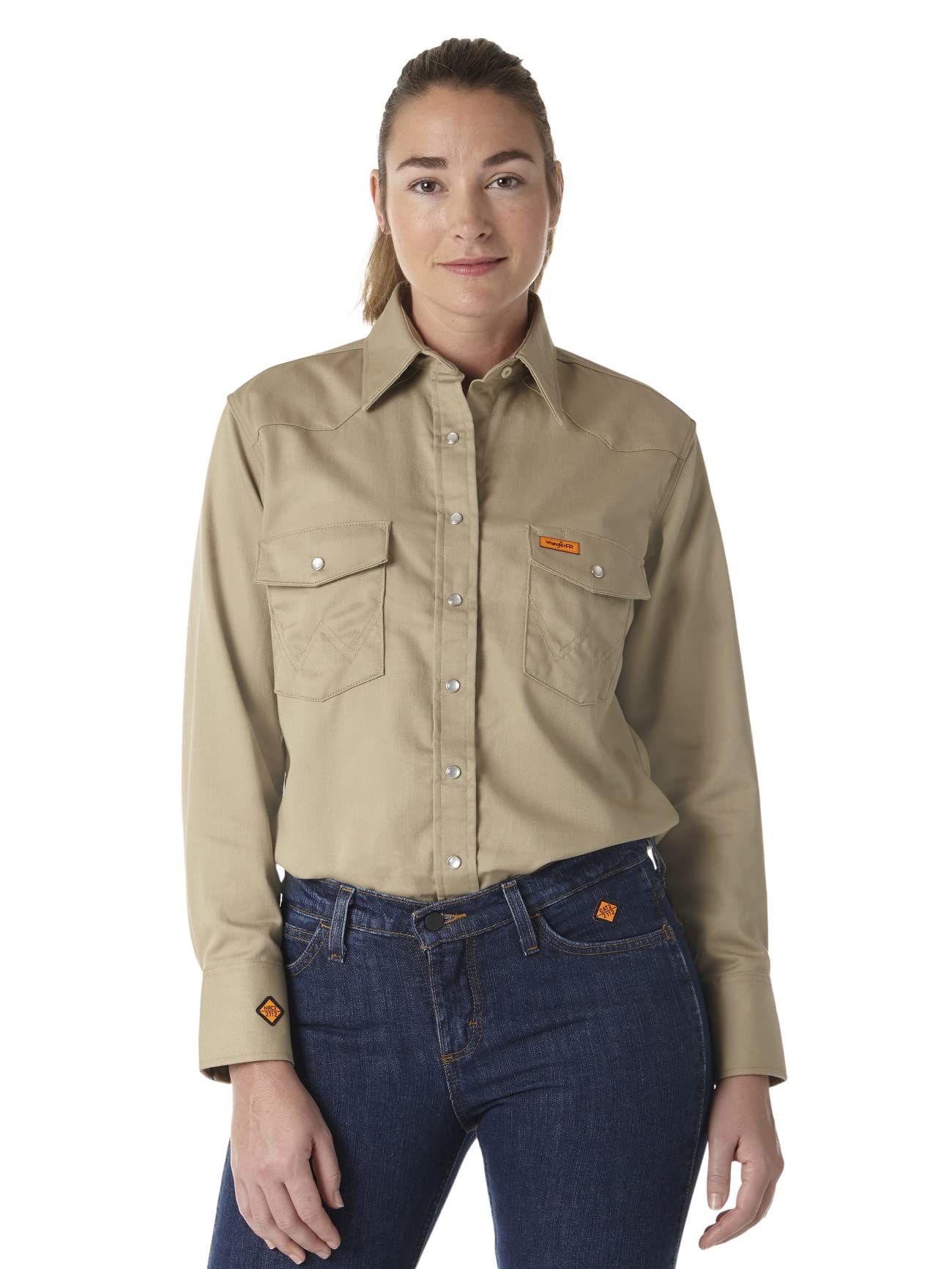 Wrangler Women's Flame Resistant Long Sleeve Shirt - FR Work Shirt for Safety & Comfort - Perfect for Construction, Oilfield & Outdoor Jobs