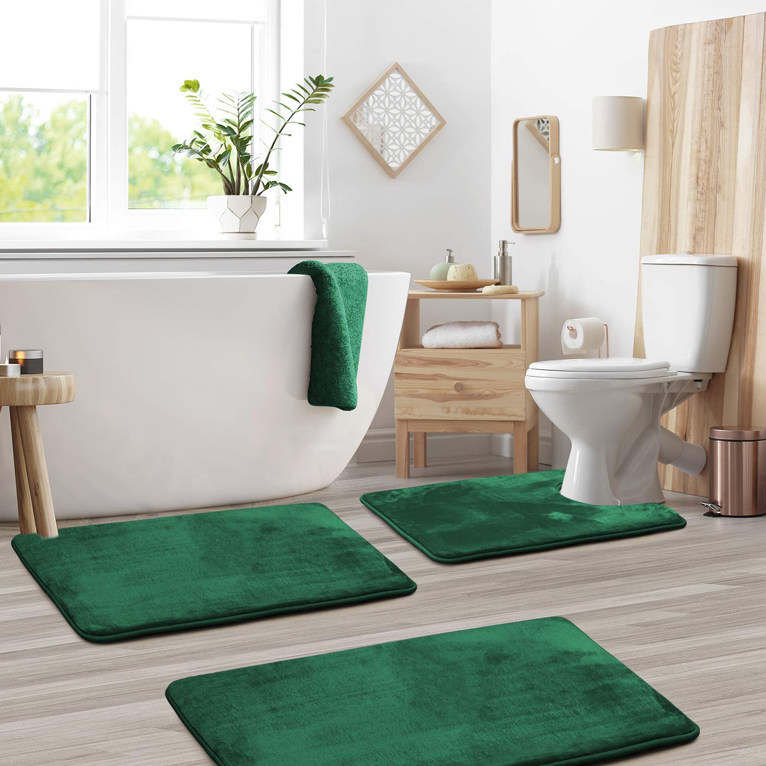 Clara Clark 3-Piece Memory Foam Bath Mat Set - Non-Slip Absorbent Velvet Bathroom Rugs, Fast Drying Contour Mats (20