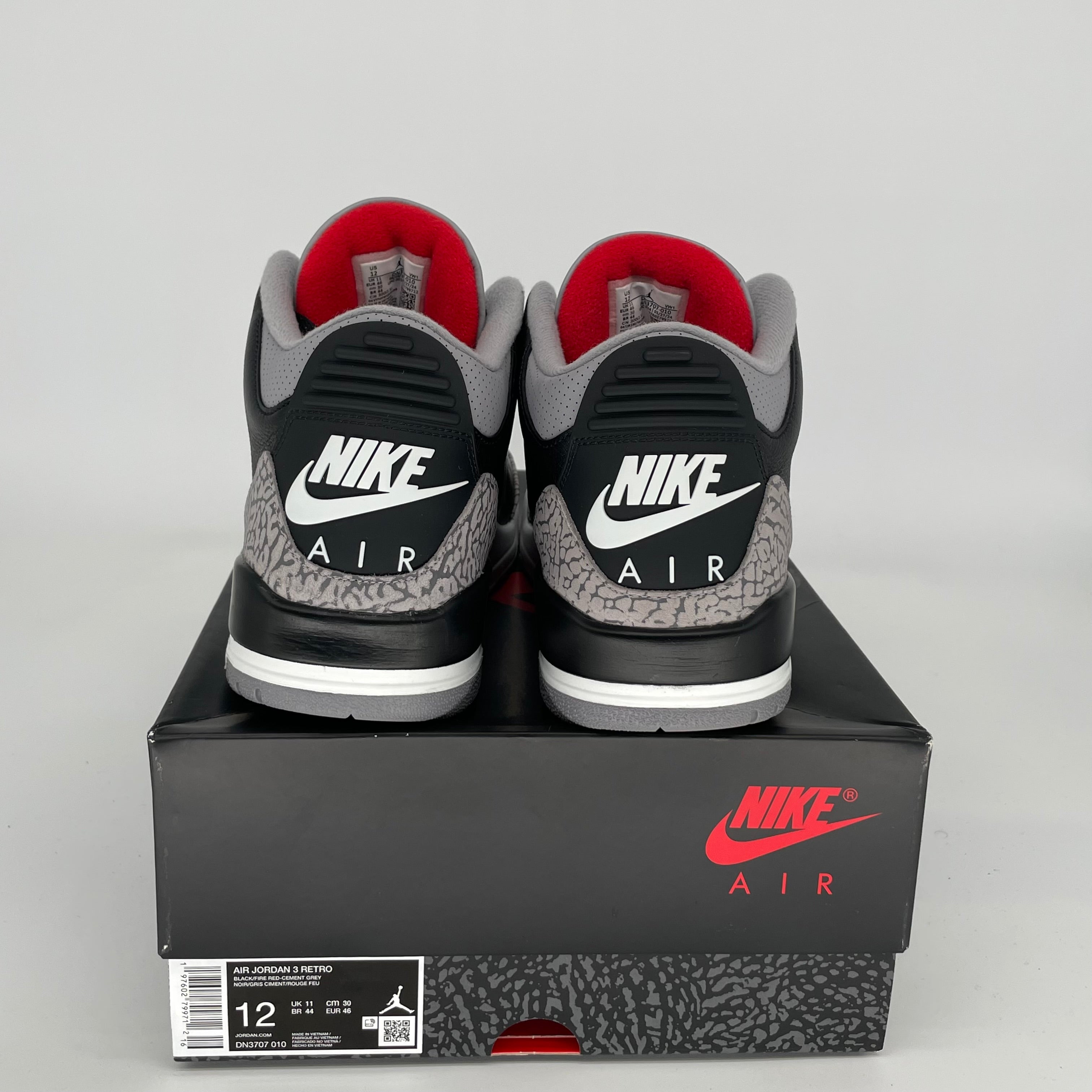 Original Air Jordan 3 Retro 'Black Cement' Men's Basketball Shoes Size 12 (DN3707-010) - Classic Sneakers for Streetwear & Casual Outfits