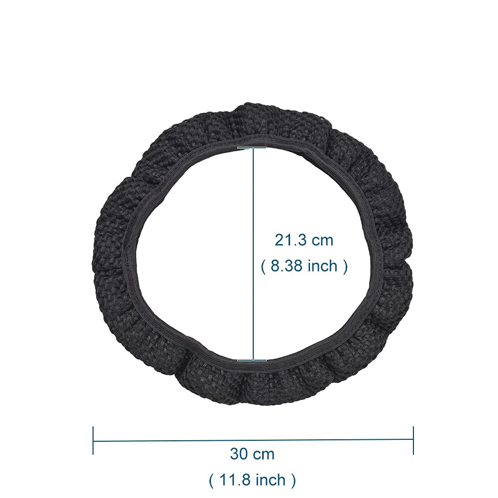Breathable Elastic Stretch Steering Wheel Cover - Soft Ice Silk Material, Universal Fit for 15 Inch Wheels (Black) | Comfortable Grip & Heat Protection for Summer Driving