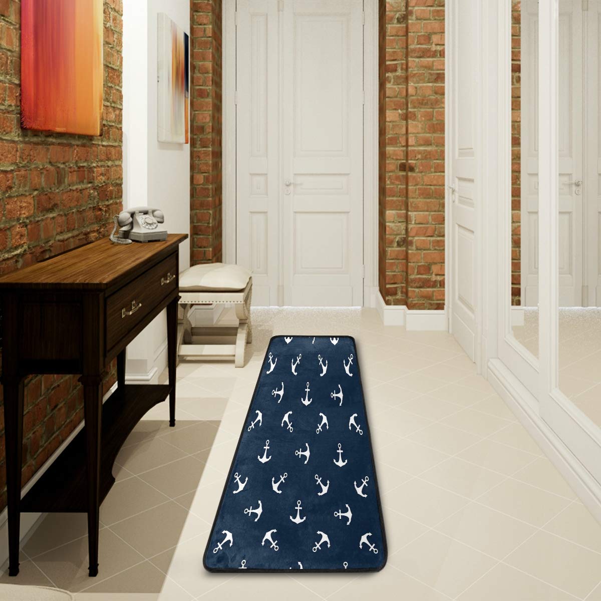 ALAZA Nautical Anchor Ocean Sea Collection Area Rug - 2' x 6' Non-Slip Floor Mat for Living Room, Bedroom, Kitchen - Coastal Decor for Beach House, Boat, or Seaside Themed Spaces