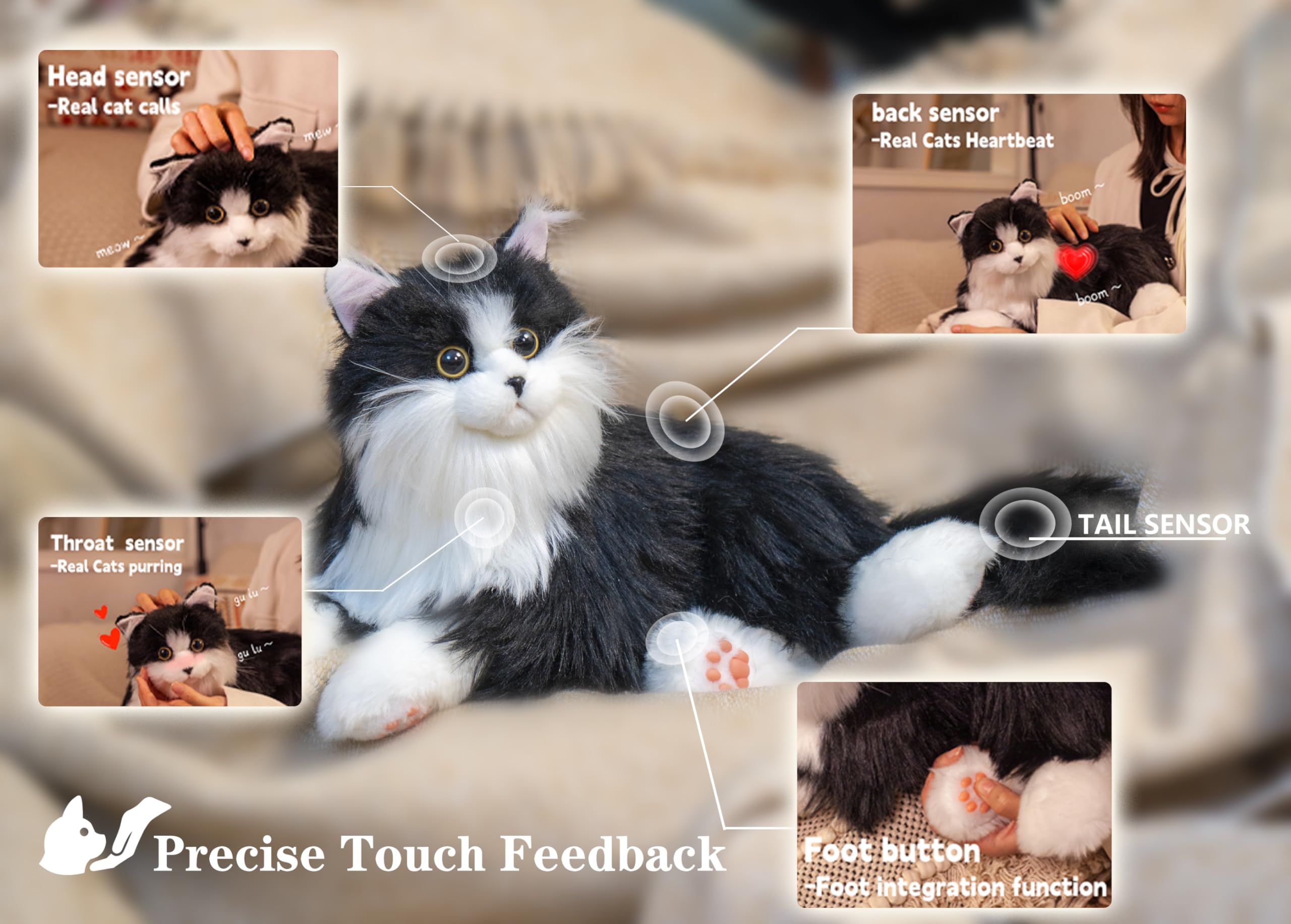 Interactive Companion Robot Cat - Realistic Voice Response, Heartbeat & Purring, Handmade Stuffed Plush Toy | Perfect Gift for Seniors, Elderly & Parents | Black Cat PERCY1.0 | Comfort Pet for Loneliness, Dementia Care & Stress Relief