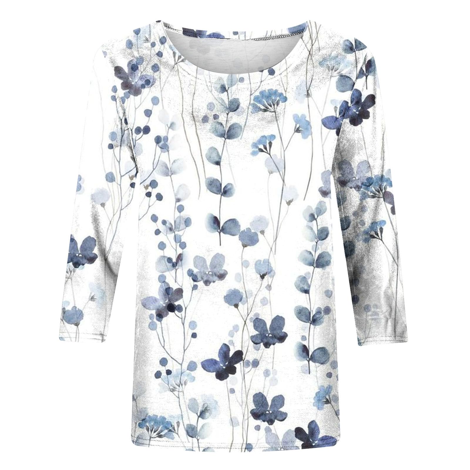 Women's Printed 3/4 Sleeve Crewneck Tunic Blouse - Loose Fit Casual & Dressy Shirt for Work, Office & Everyday Wear | Comfortable Three Quarter Sleeve Tops for Women