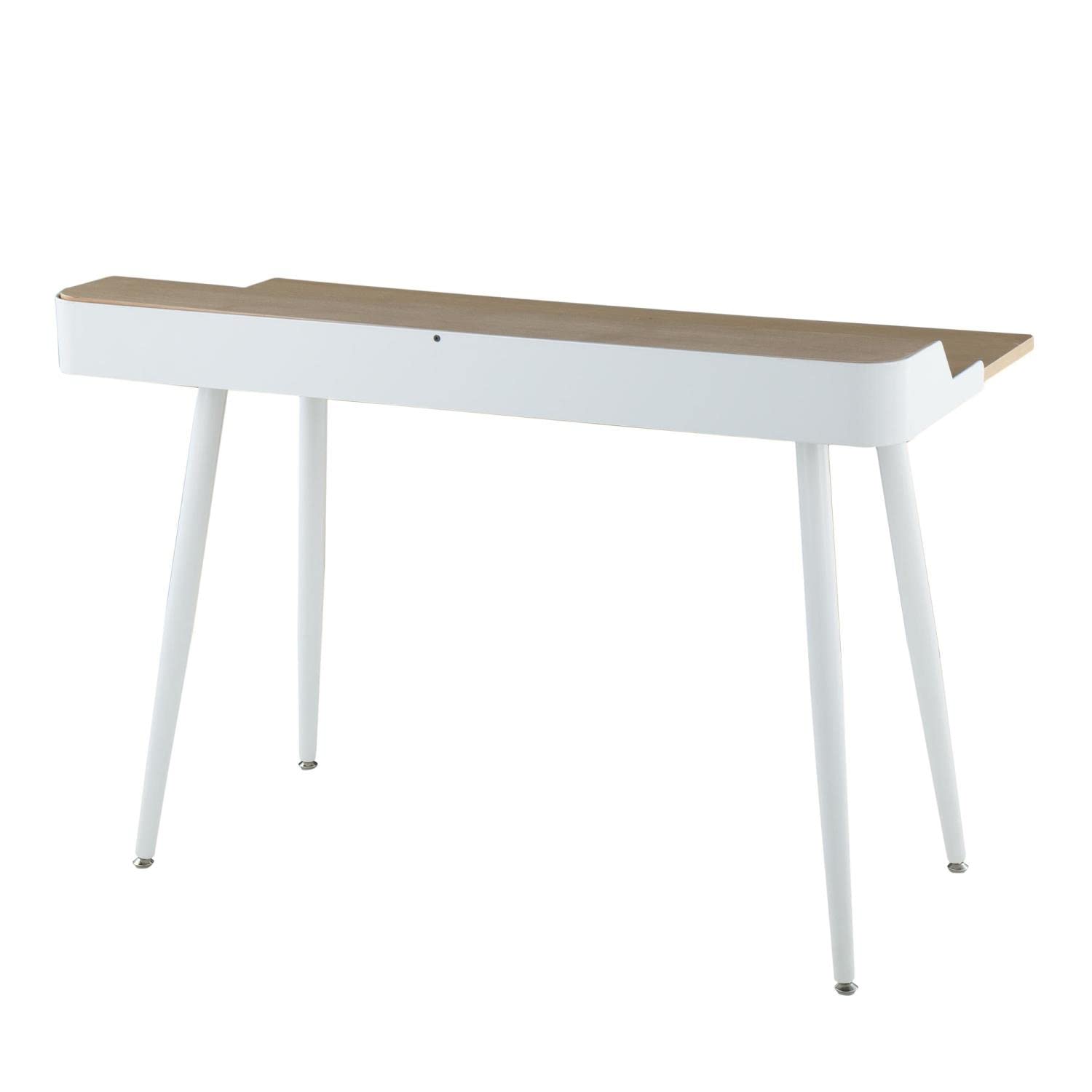 Modern White Steel and Natural Wood Contemporary Desk with White Accents - Perfect for Home Office, Study Room & Workspace Décor