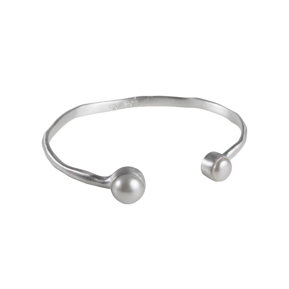 Fairley Double Pearl Cuff Silver Bracelet - Elegant Pearl Jewelry for Women, Perfect for Weddings, Parties & Special Occasions