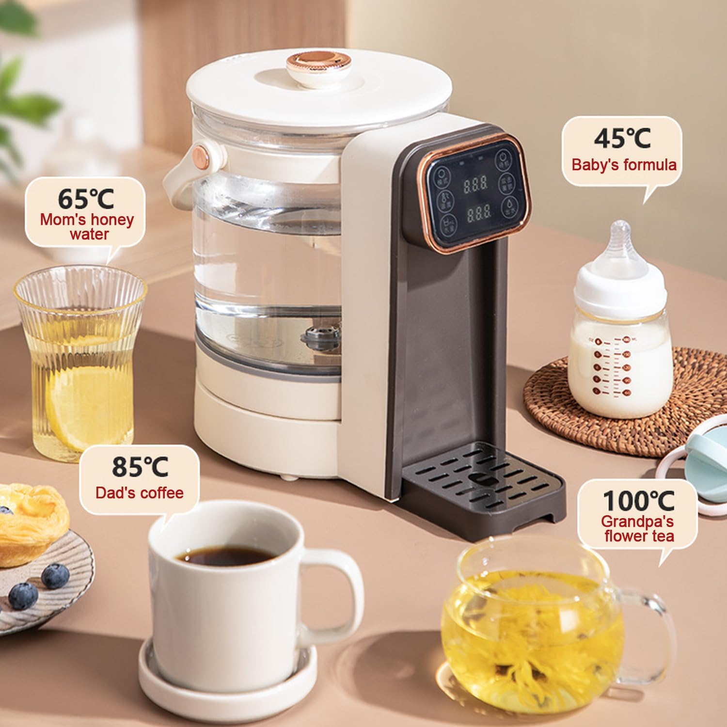 Smart Electric Baby Bottle Warmer & Formula Dispenser - 3L Glass Tank with Thermostat Control | Precise Temperature for Infant Feeding | Perfect for Nursery, Travel & Late-Night Feedings