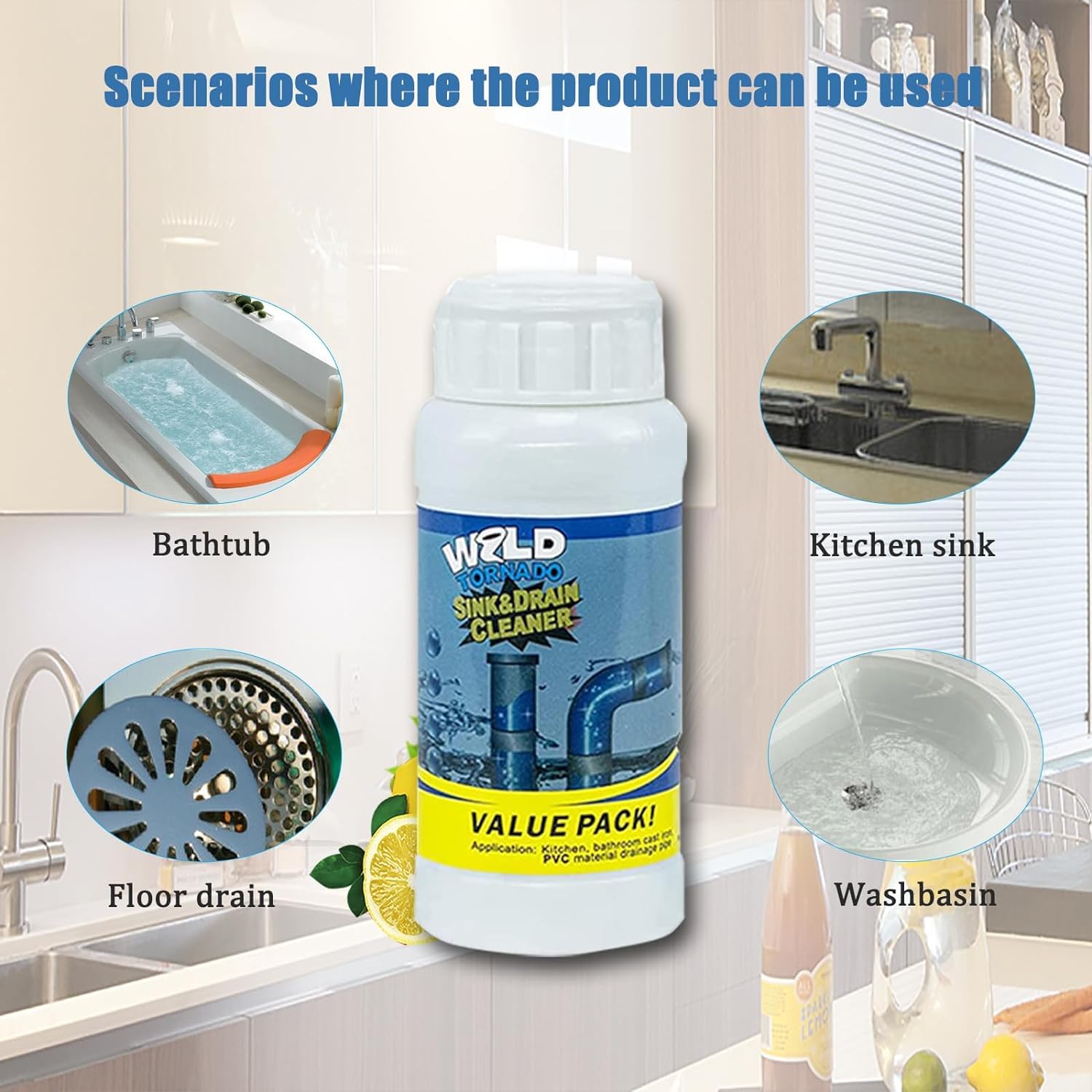 **MeeTo Powerful Drain Cleaner Powder - Fast Acting Sink & Toilet Clog Remover - 110 GM - Unclog Drains, Pipes & Toilets for Home & Kitchen Use**