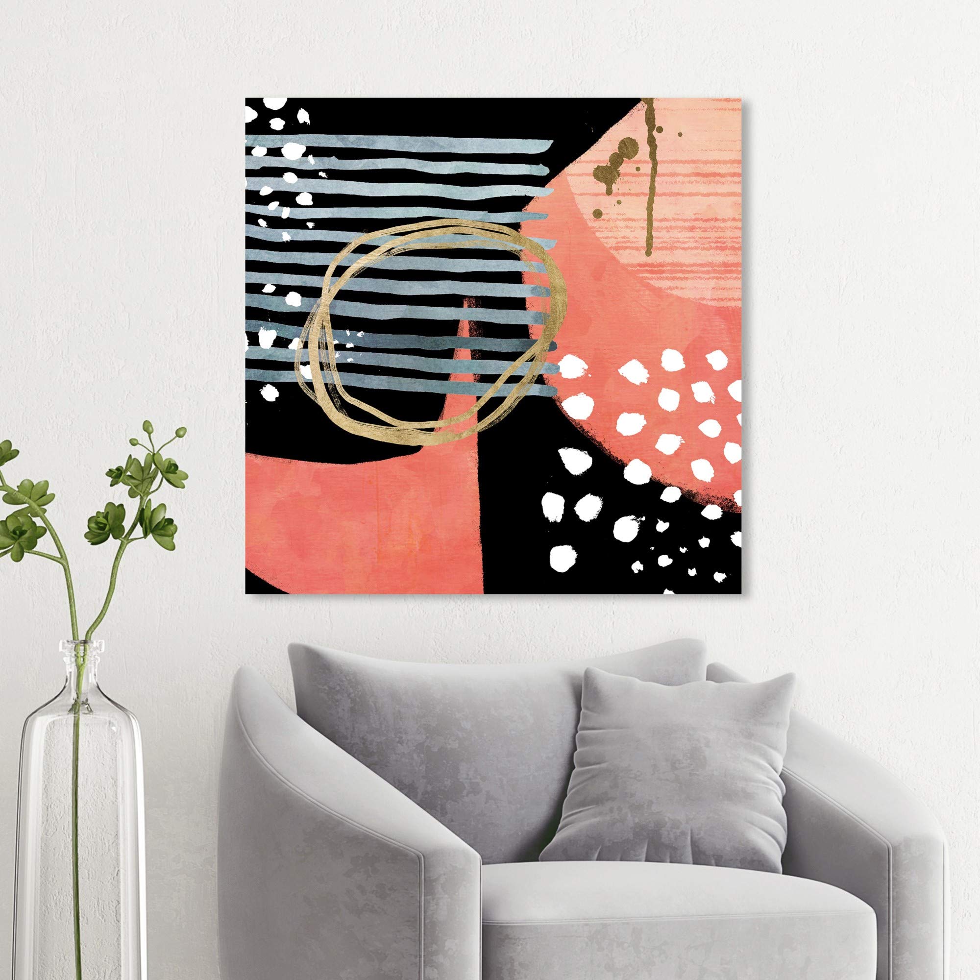 Abstract Wall Art Canvas Print 'Gradual Merge' - Modern Orange & Black Home Decor Painting - 12x12 Inches - Perfect for Living Room, Bedroom & Office Decoration