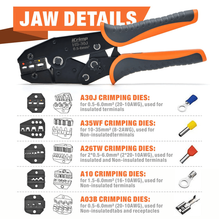 Professional Ratchet Wire Crimping Tool Kit for 0.5-35mm² Insulated & Non-Insulated Terminals - Includes Wire Stripper & Cutter - Perfect for Electrical Wiring, Automotive Repairs & DIY Projects