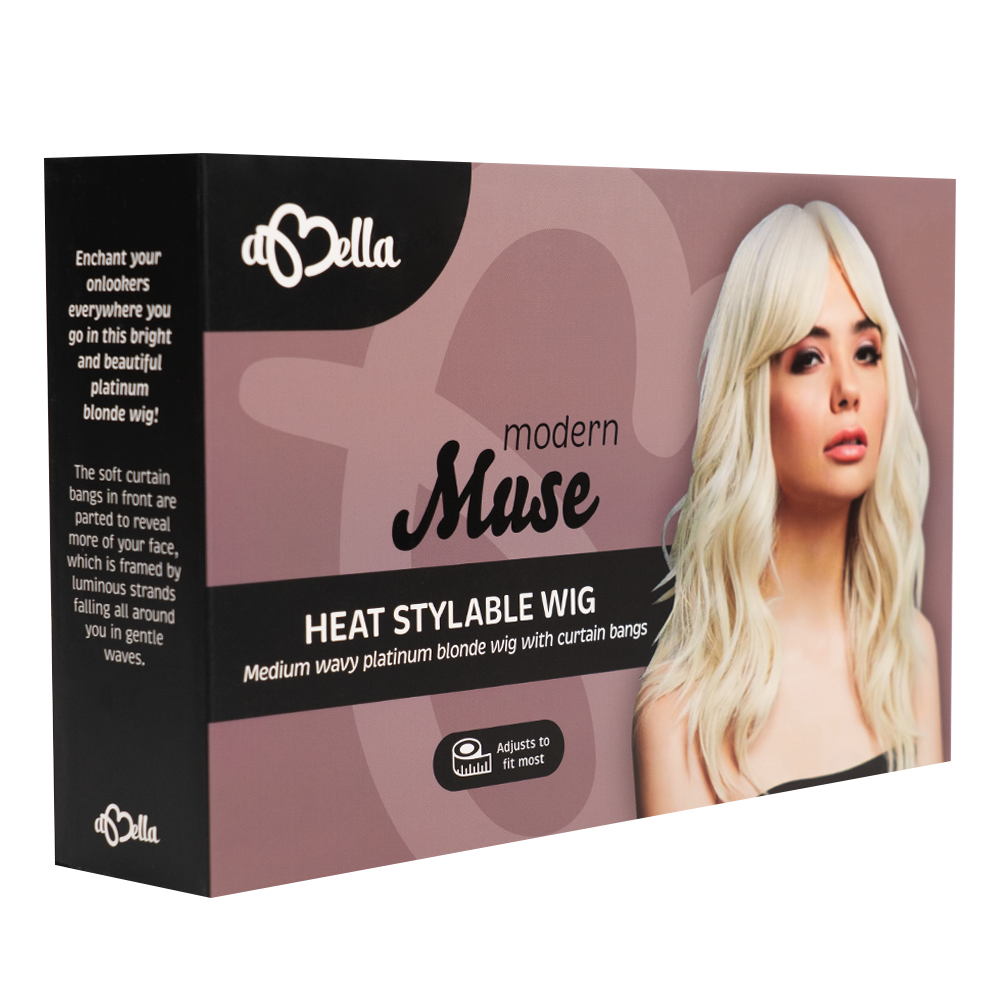 Abell'a Modern Muse 55cm Wavy Synthetic Wig With Curtain Bangs - Natural Looking Heat Resistant Hairpiece for Cosplay, Halloween & Daily Fashion