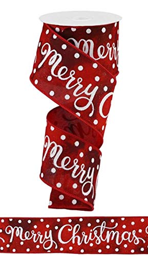 Festive Christmas Script Wired Edge Ribbon - 10 Yards Red 2.5 Inch Decorative Ribbon for Gift Wrapping, Holiday Decorations, Tree Trimming & DIY Crafts