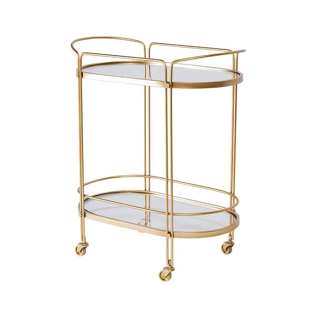 Nordic Style Mobile End Table with Wheels & Glass Top - Gold Rolling Nightstand, Side Table for Living Room, Bedroom, Office | Perfect for Coffee, Books, Lamps & Bedside Storage