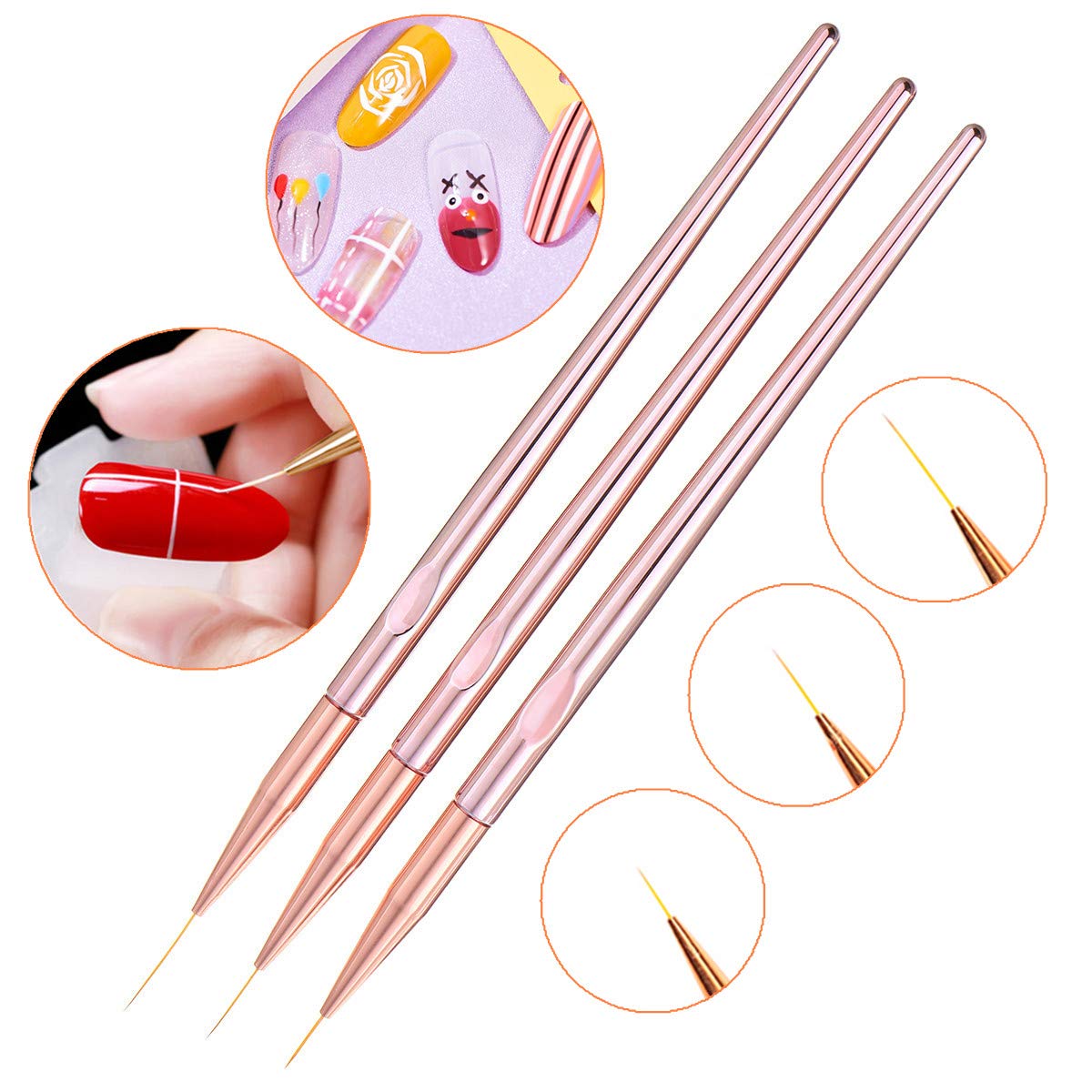 6PCS Nail Art Liner Brushes Set - Professional UV Gel & Acrylic Nail Art Painting Brushes with Rose Gold Handle for French Stripe Lines & Nail Design - Perfect for Salon, Home Manicure & DIY Nail Art