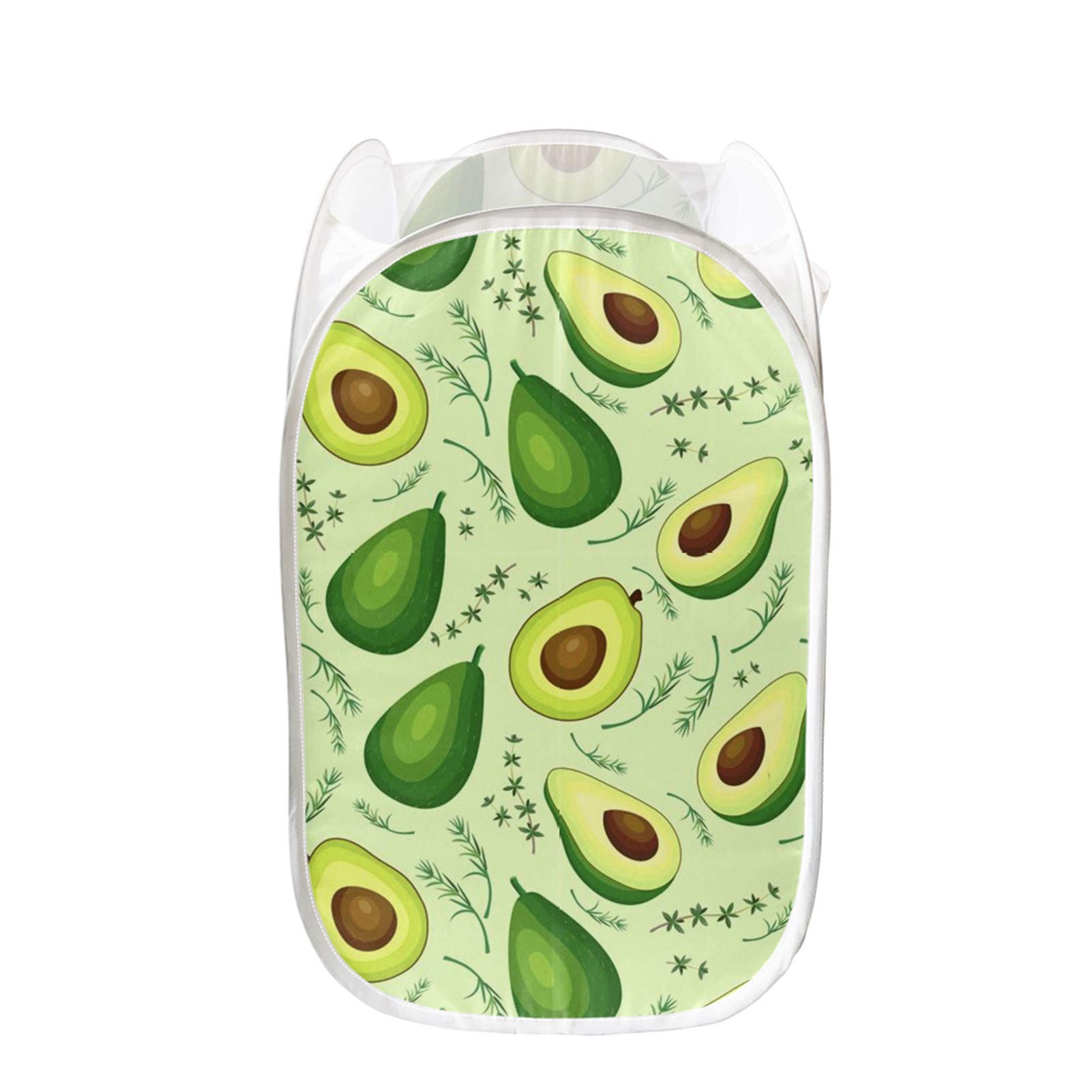 FUSURIRE Foldable Mesh Pop-Up Laundry Hamper Basket - Green Avocado Fruit Design for Clothes Storage - Perfect for Bedroom, Bathroom, Dorm & Travel Organization