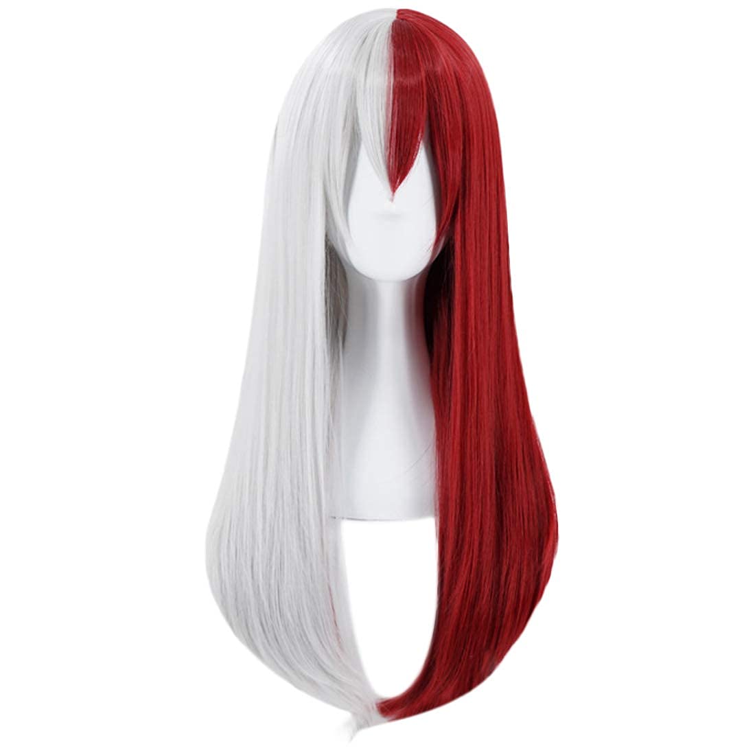 JoneTing Half Silver Half Red Long Straight Wig with Free Wig Cap | Ombre Red & White Cosplay Wig for Women | Perfect for Halloween Costumes, Anime Conventions, and Themed Parties