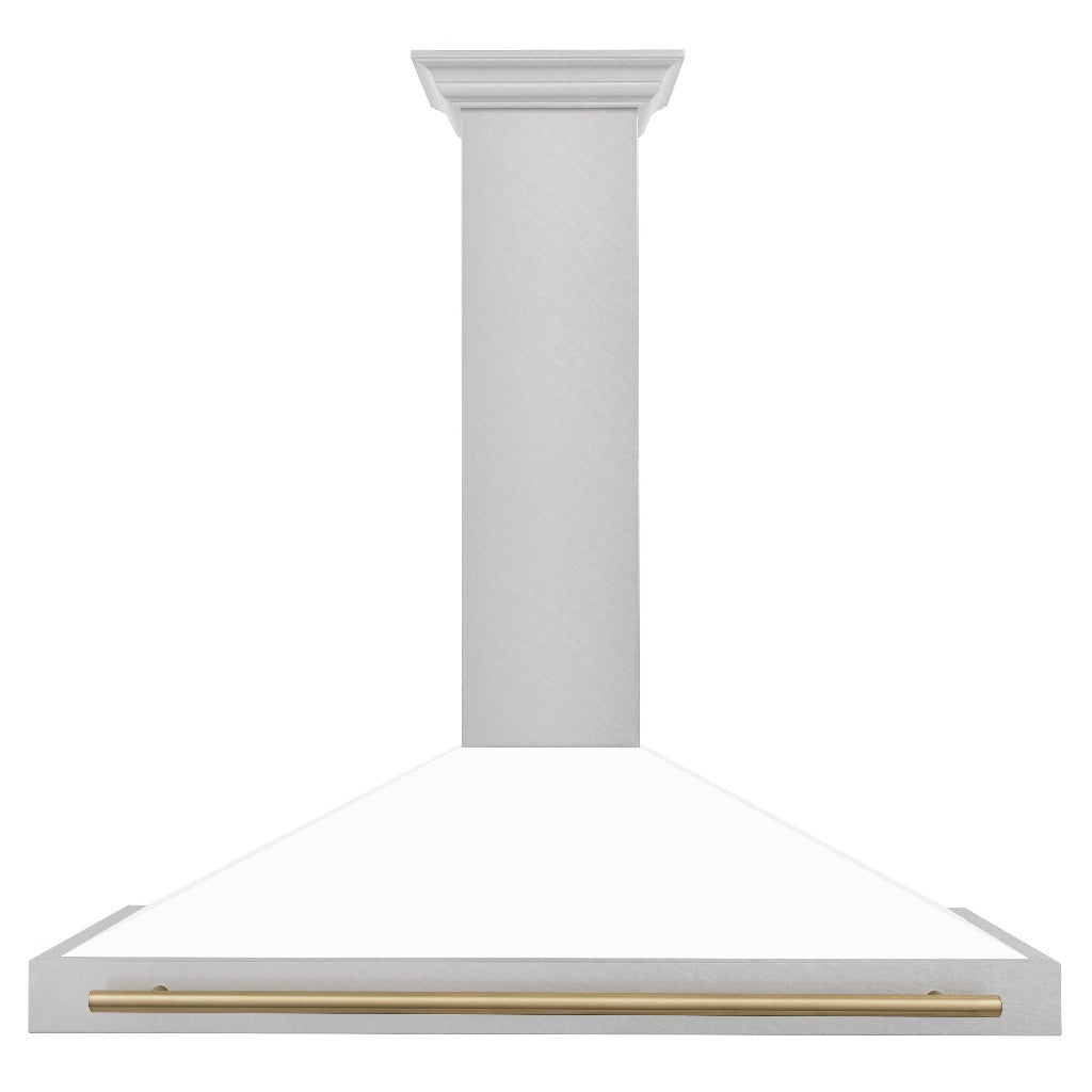 ZLINE KB4SNZ WM48 48-Inch Convertible Wall Mount Range Hood - Satin Stainless Steel with White Matte Shell & Accent Handle | Autograph Edition | Perfect for Modern Kitchens, Open-Concept Homes & Gourmet Cooking