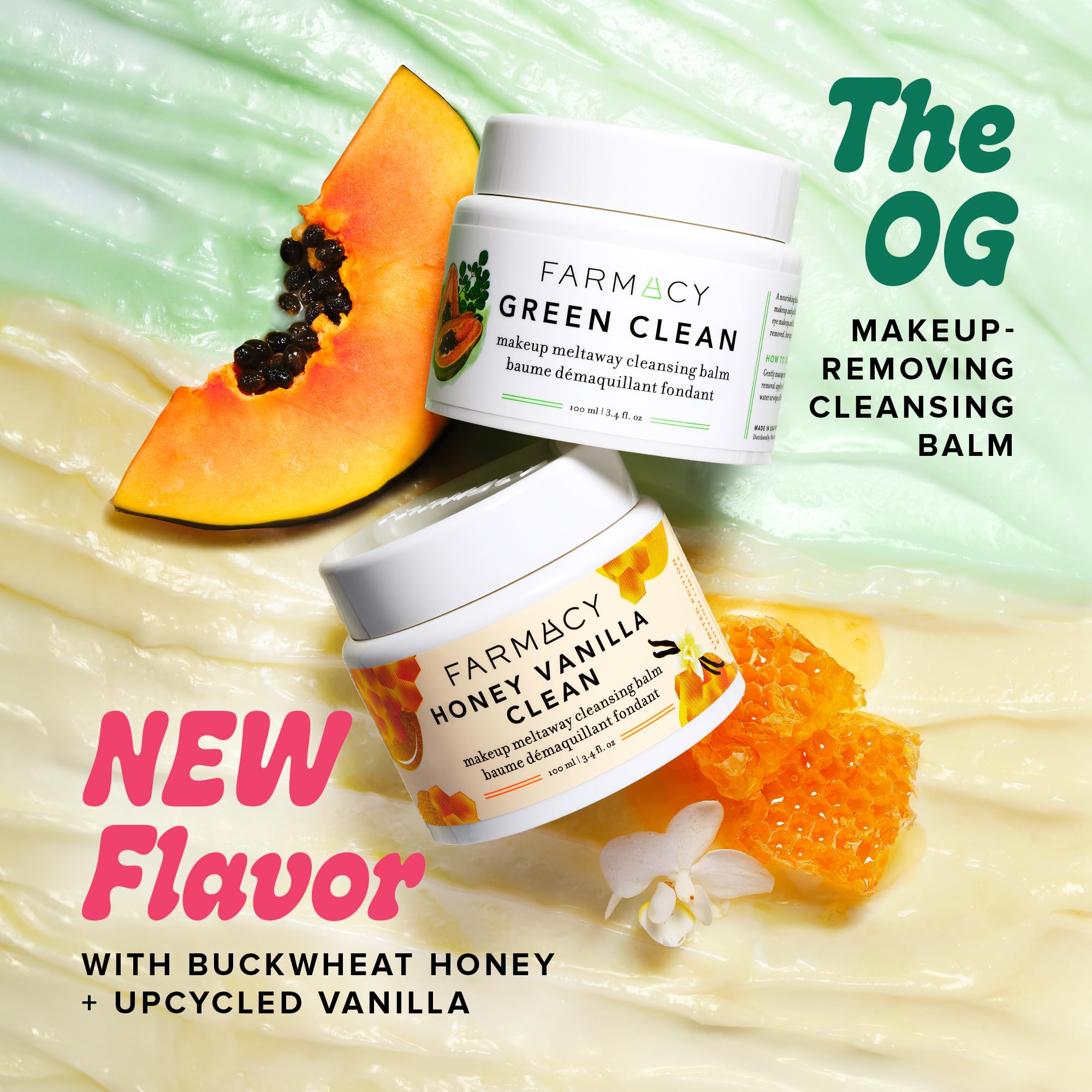 Farmacy Honey Vanilla Makeup Remover Cleansing Balm - Waterproof & Oil-Based Facial Cleanser for Sensitive Skin - Gentle Exfoliating Double Cleanse - Transforms from Balm to Milky Lather (100ml) | Perfect for Removing Long-Wear Makeup & Sunscreen Before Bedtime