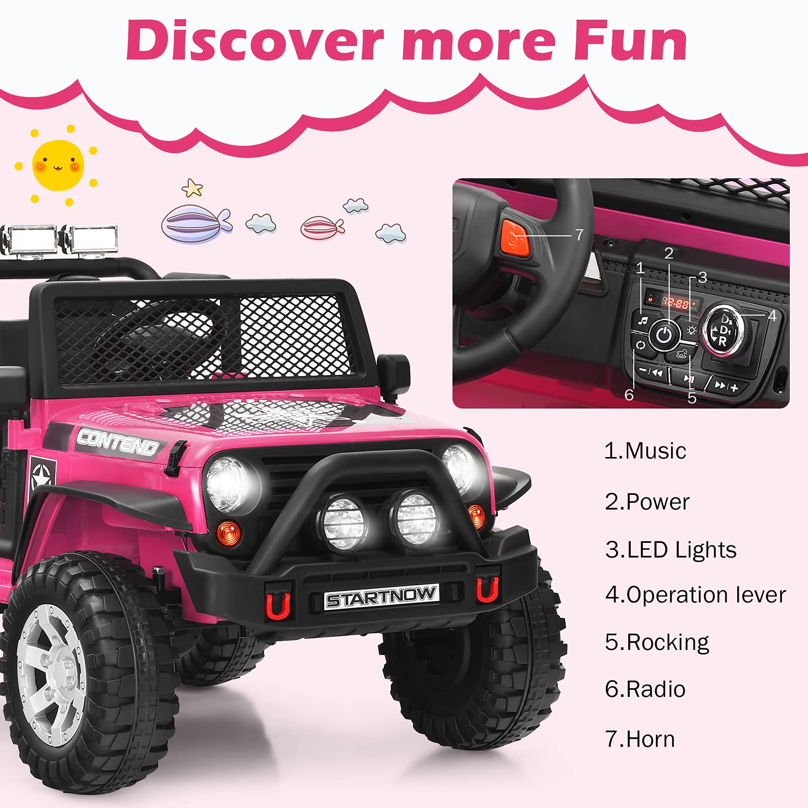 Olakids 12V 2-Seat Battery Powered Electric Ride-On Truck for Kids - Remote Control Toy Car with Spring Suspension, LED Lights & Music - Perfect for Outdoor Play, Birthday Gifts & Toddler Transportation