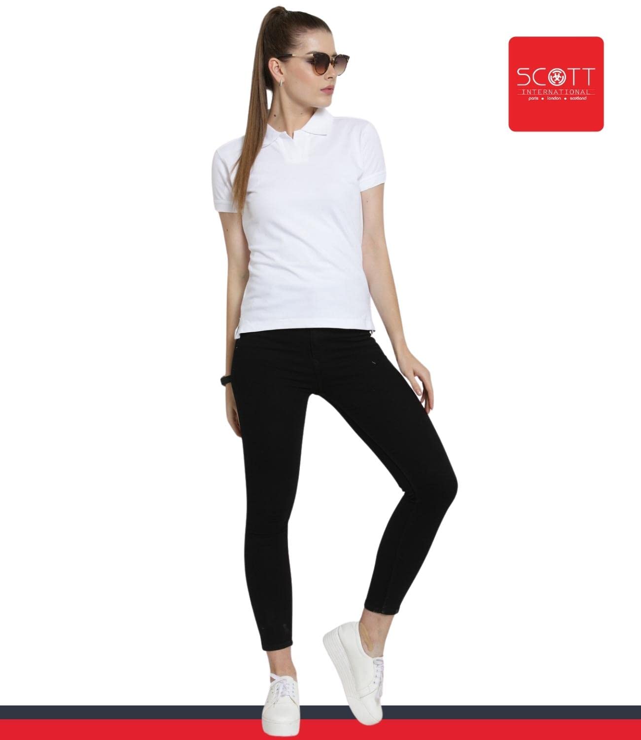 Scott International Women's 100% Pure Organic Cotton Polo T-Shirt | Classic Collar Half Sleeve Top | Breathable Casual & Work Shirt for Women | Perfect for Office, Golf, and Everyday Wear (White, Medium)
