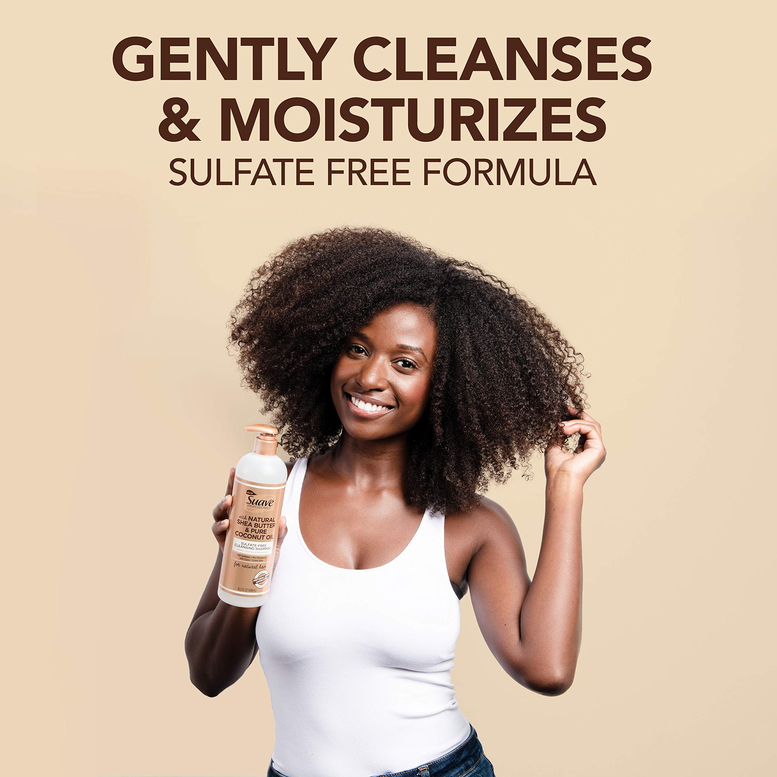 Suave Professionals Natural Shea Butter & Pure Coconut Oil Sulfate-Free Cleansing Shampoo - 16.5 fl oz for Dry, Damaged Hair - Hydrating & Nourishing Hair Care for Daily Use at Home or Salon