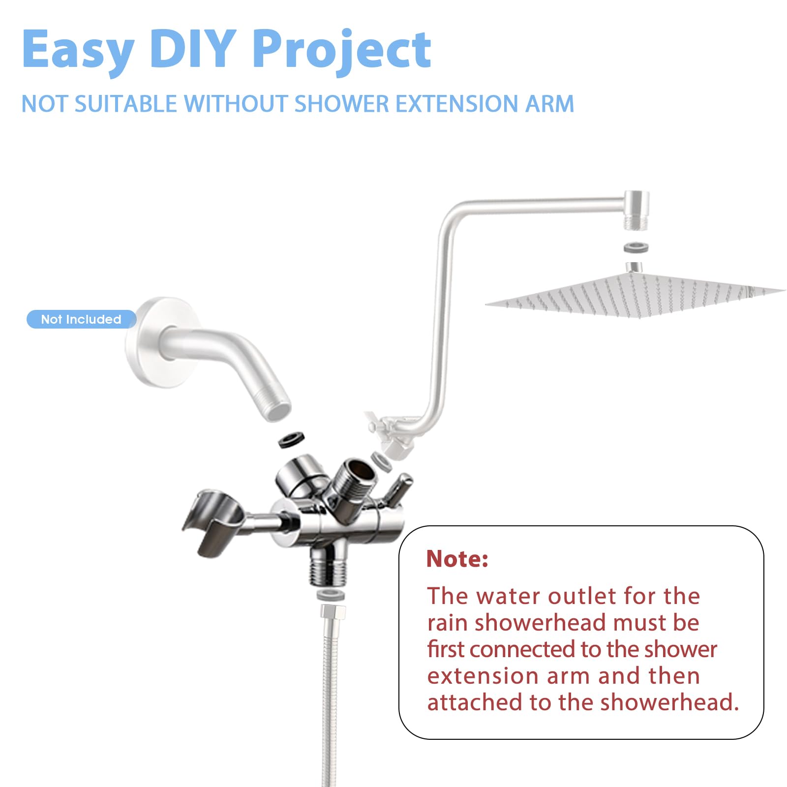 **PDPBath 3-Way Shower Arm Diverter with Handheld Holder - Universal G1/2 Brass Shower Valve for Hand Shower Hose & Extension Arm - Chrome Finish - Perfect for Bathroom Upgrades & Spa-Like Showers**