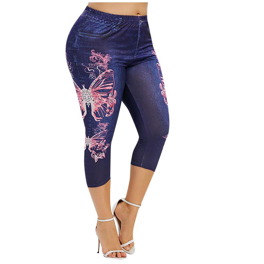ZHUER Women's Plus Size High Waisted Stretch Denim Capri Leggings - Jean Look Jeggings for Casual Wear, Work & Travel