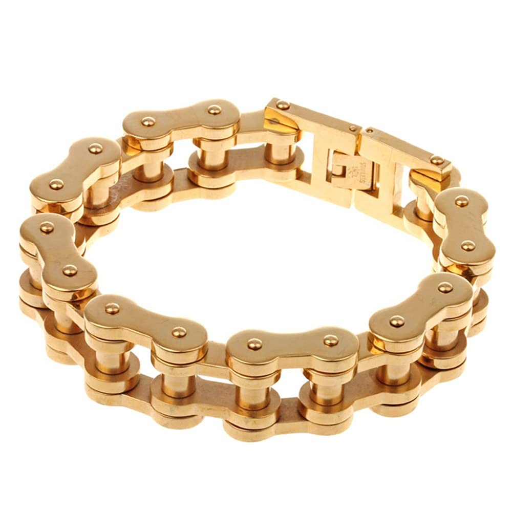Roseheart 19mm Punk Rock Titanium Steel Chain Bracelet for Men - Rainbow Blue Motorcycle Biker Jewelry, Gold Metal Color - Perfect for Bicycle Riders, Rock Concerts & Edgy Fashion