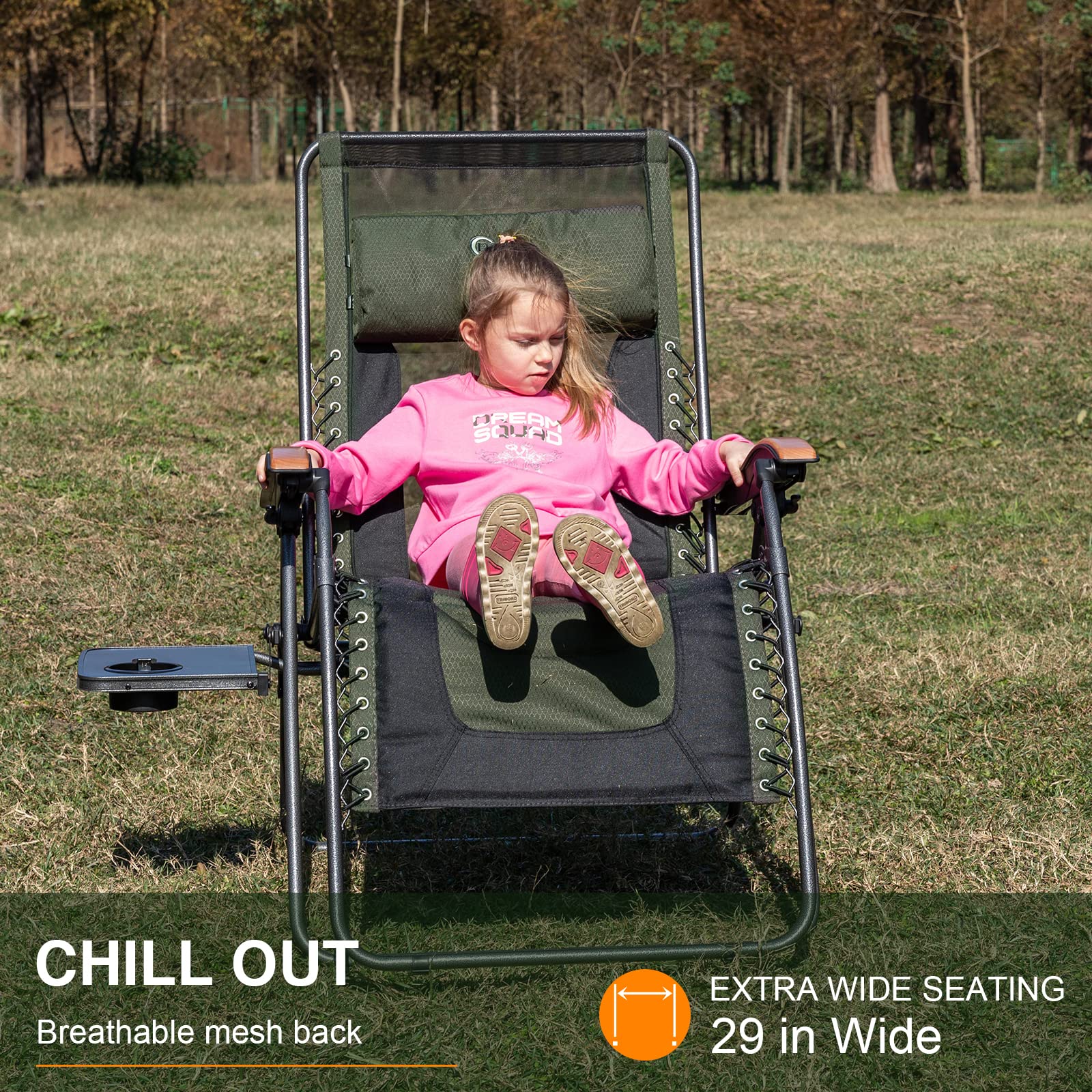 **Oversized Mesh Back Zero Gravity Reclining Patio Chair with XL Padded Seat, Adjustable Pillows & Cup Holder – Heavy Duty 350lbs Capacity for Poolside, Backyard, Lawn & Outdoor Relaxation**