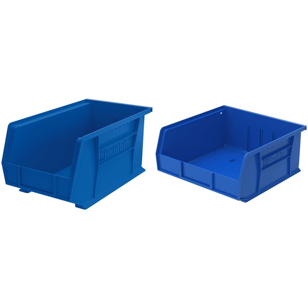 Akro-Mils 30240 & 30235 AkroBins Plastic Storage Bins - Hanging Stackable Organizer Containers (Blue, 12-Pack & 6-Pack, 11x11x5 Inch) - Perfect for Garage, Workshop, Office and Retail Storage Organization