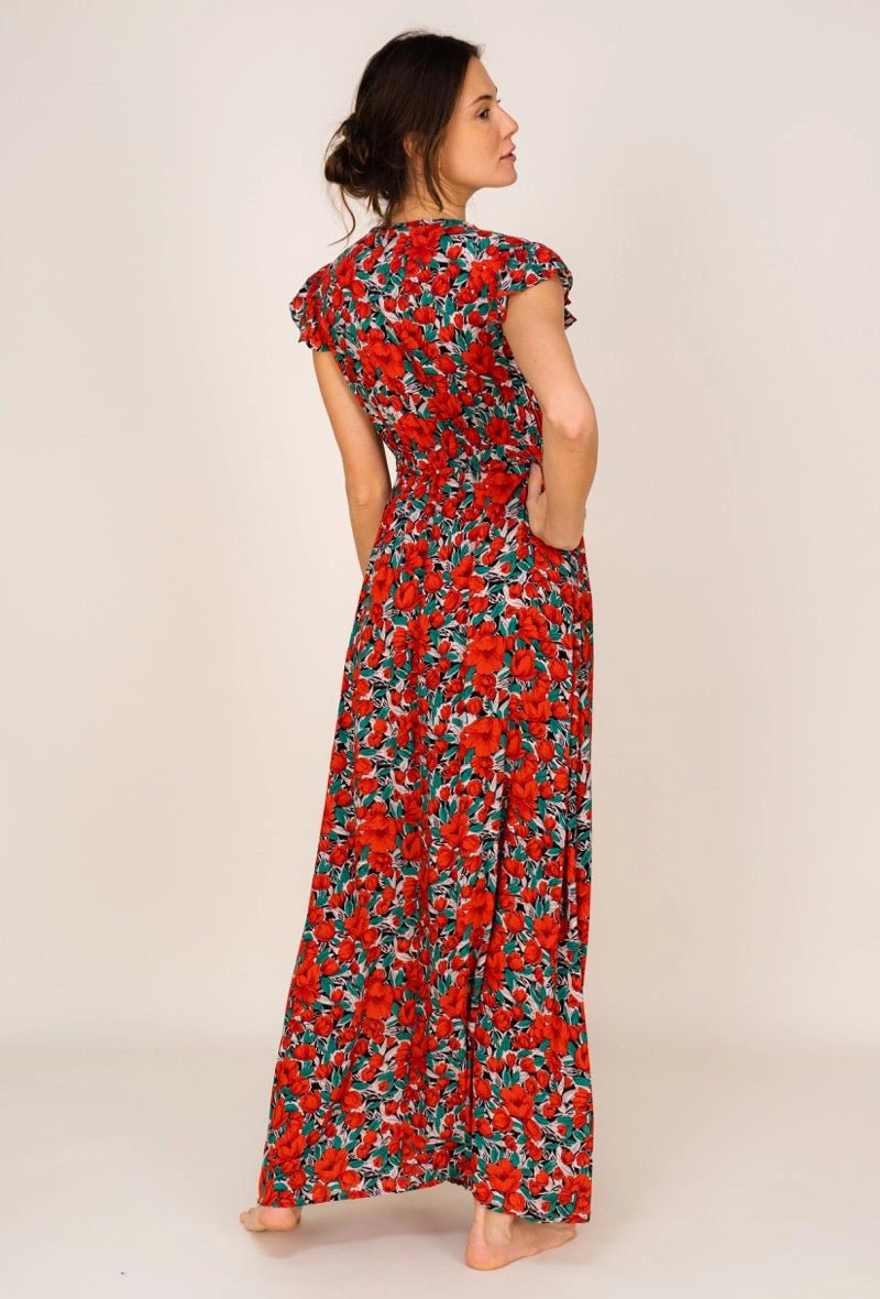 Elegant Andrea Long Floral Red Robe - Soft, Feminine & Breathable for Women | Perfect for Spa, Lounging & Relaxation at Home