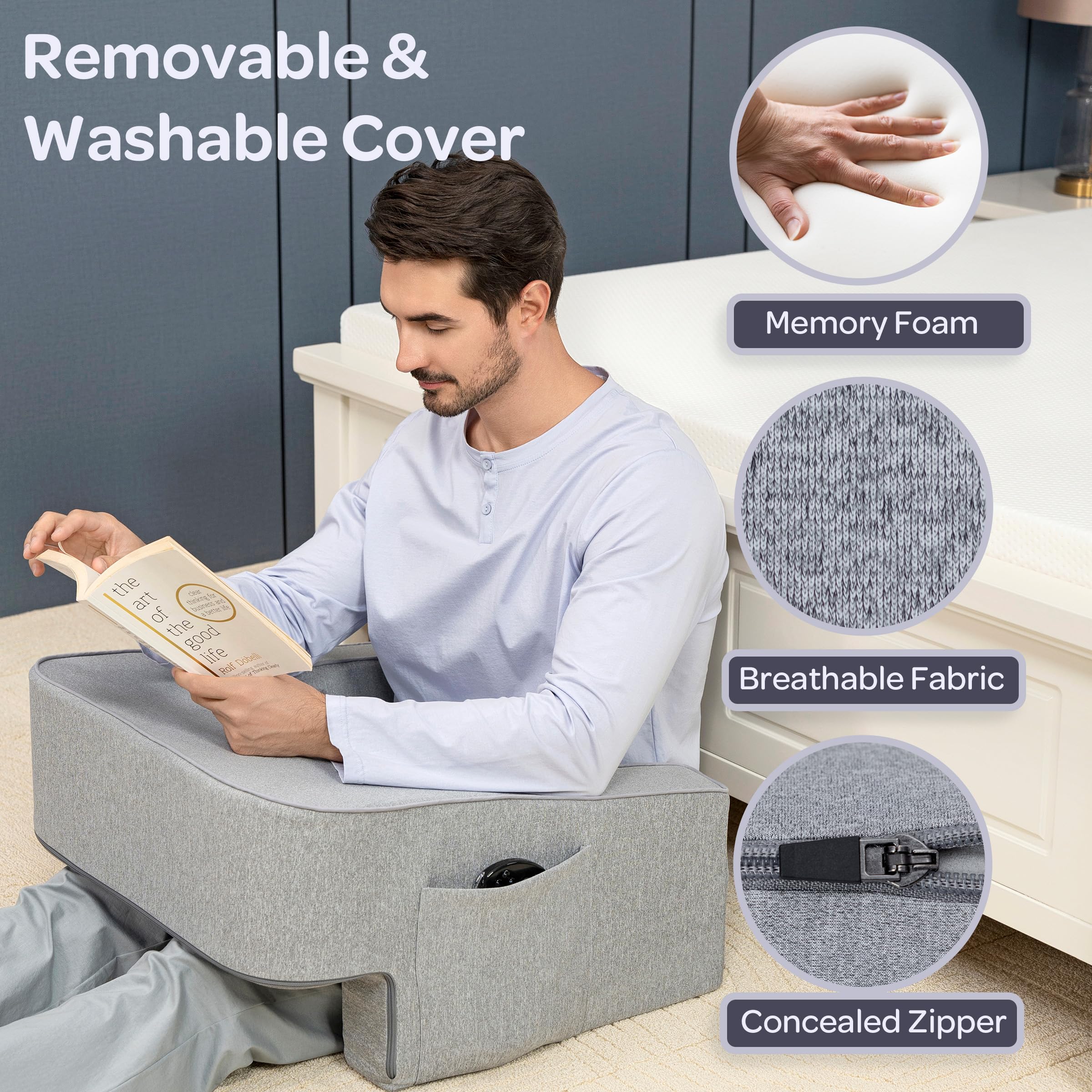 Premium Memory Foam Lap Desk Pillow with Armrests & Storage Pockets - Washable Cover for Laptop, Reading & Work - Home Office, Gaming & Study Comfort (Gray) - Perfect for Bed, Couch & Travel Use
