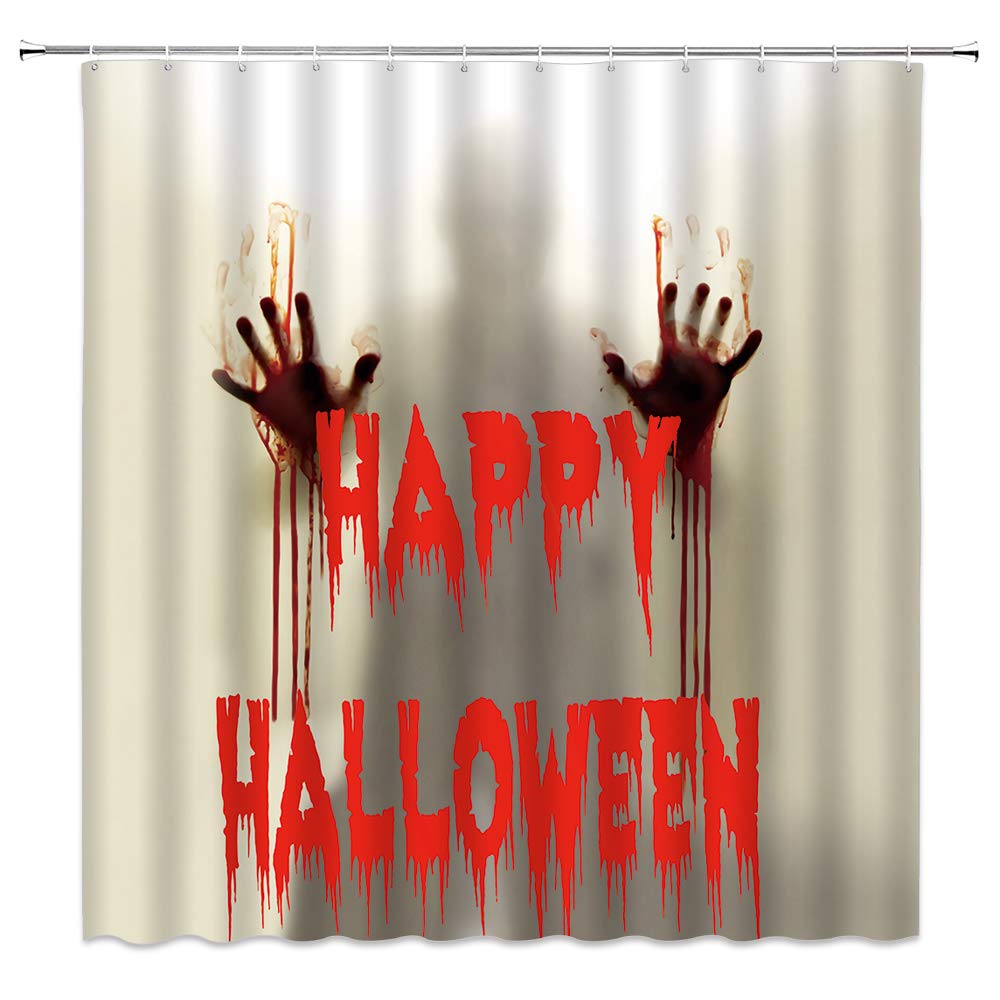 QYVLHD Halloween Shower Curtain - Bloody Horror Figure with Bloody Hands, Durable Polyester Fabric with Hooks (90x71 Inch) | Spooky Bathroom Decor for Halloween Party, Haunted House & Themed Events