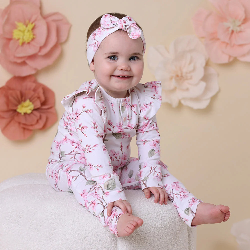 Organic Baby Growsuit - Snuggle Hunny Soft Cotton Cherry Blossom Print One-Piece Outfit for Newborns & Infants | Perfect for Playtime, Naptime & Photo Shoots
