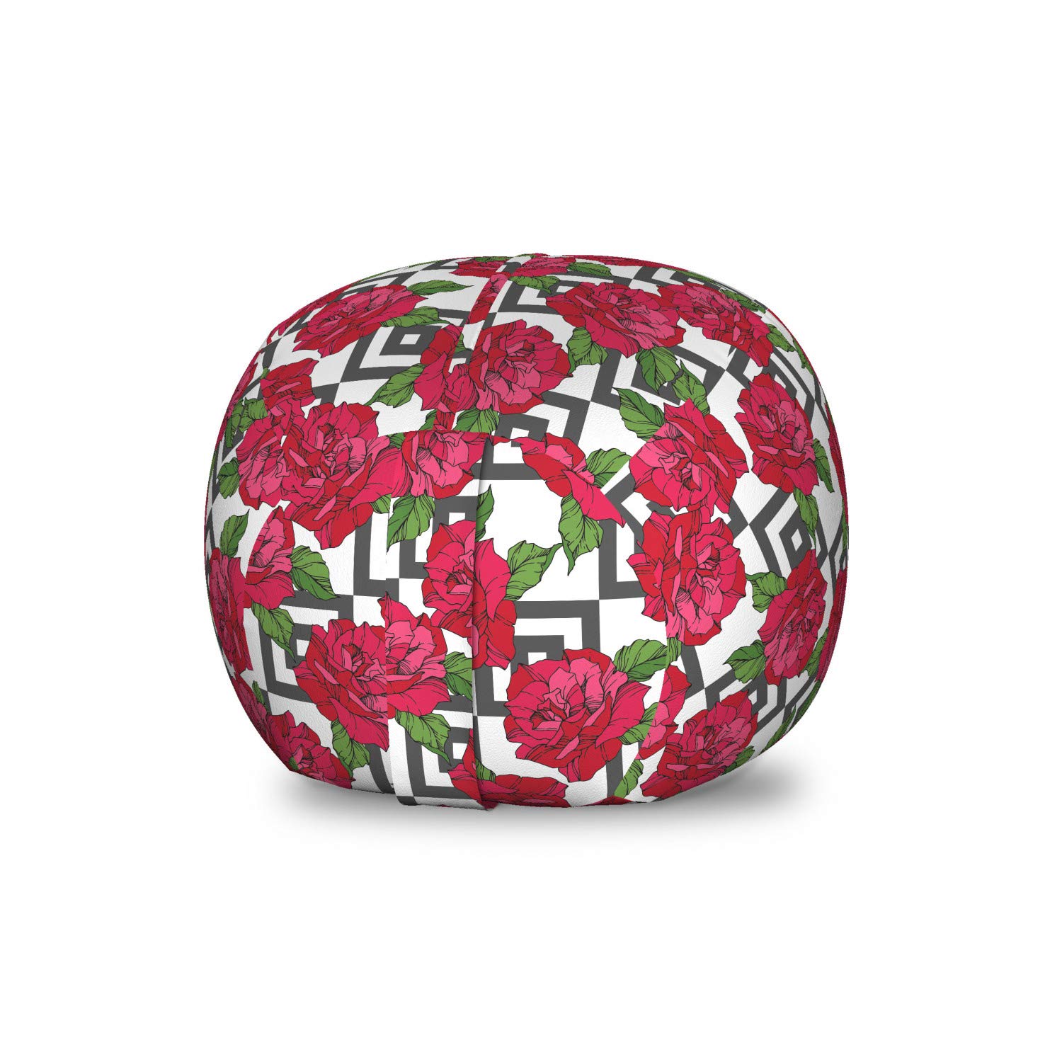 Ambesonne Floral Toy Storage Bag Chair - Pink Roses & Geometric Pattern, Washable Stuffed Animal Organizer for Kids Room, Nursery or Playroom - Small Multicolor Organizer for Toys, Blankets & Plushies