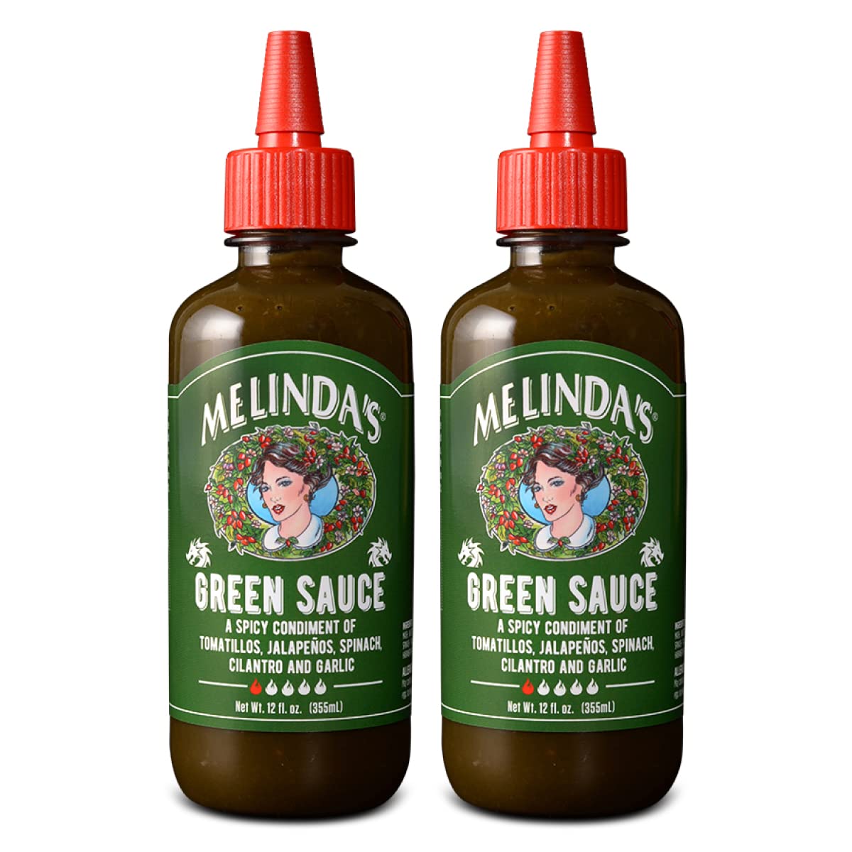 Melinda's Green Sauce - Mild Chile Verde Hot Sauce with Fresh Tomatillos, Jalapeño, Spinach & Cilantro - Kosher Certified - 12 oz (Pack of 2) - Perfect for Tacos, Burritos, Eggs & Grilled Meats
