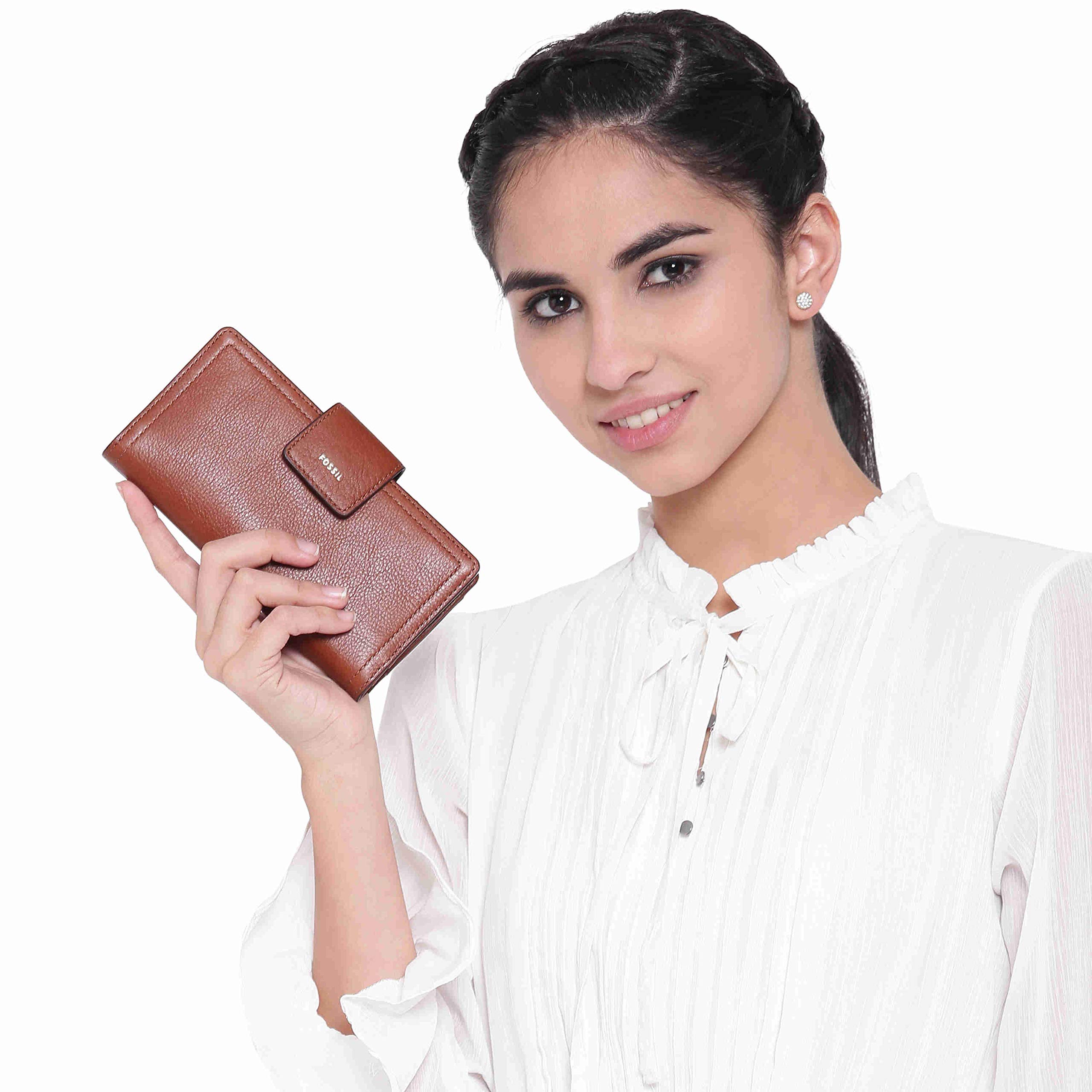 Fossil Women's Logan Genuine Leather RFID Blocking Wallet - Slim Tab Clutch Purse with Card Slots (Brown, Model SL7830200) | Perfect for Everyday Use, Travel & Gift Giving