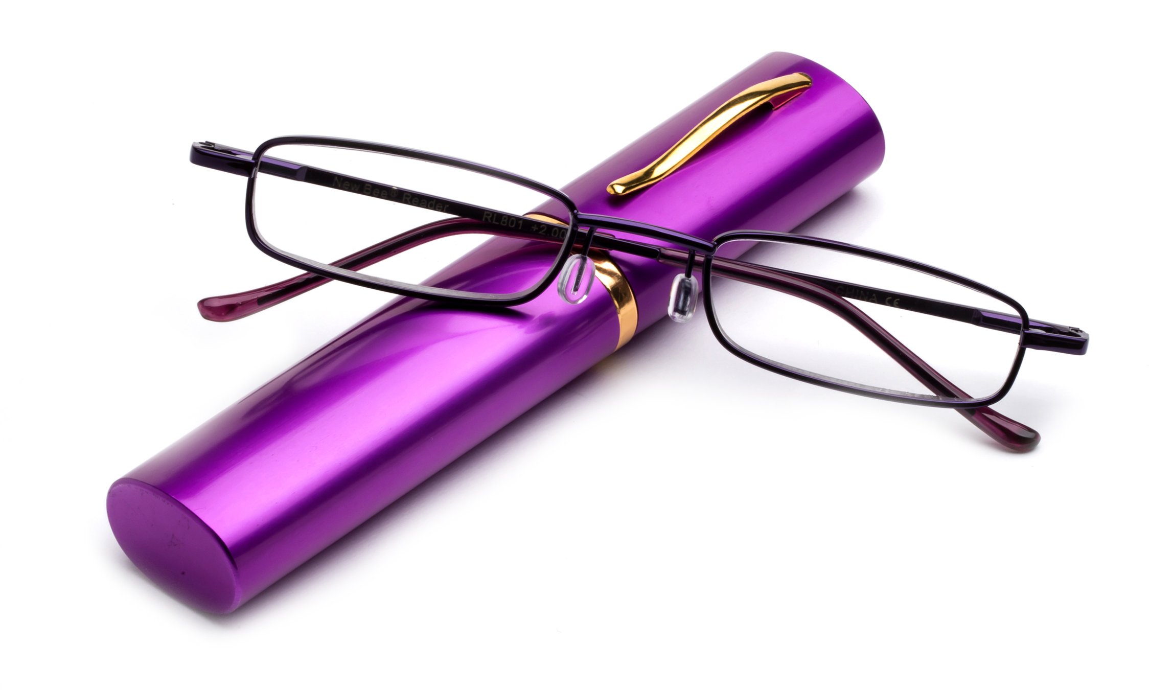 Compact Reading Glasses with Aluminum Case - Lightweight Pocket Tube Design in Stylish Purple | Perfect for Reading Books, Smartphones & Travel Accessories