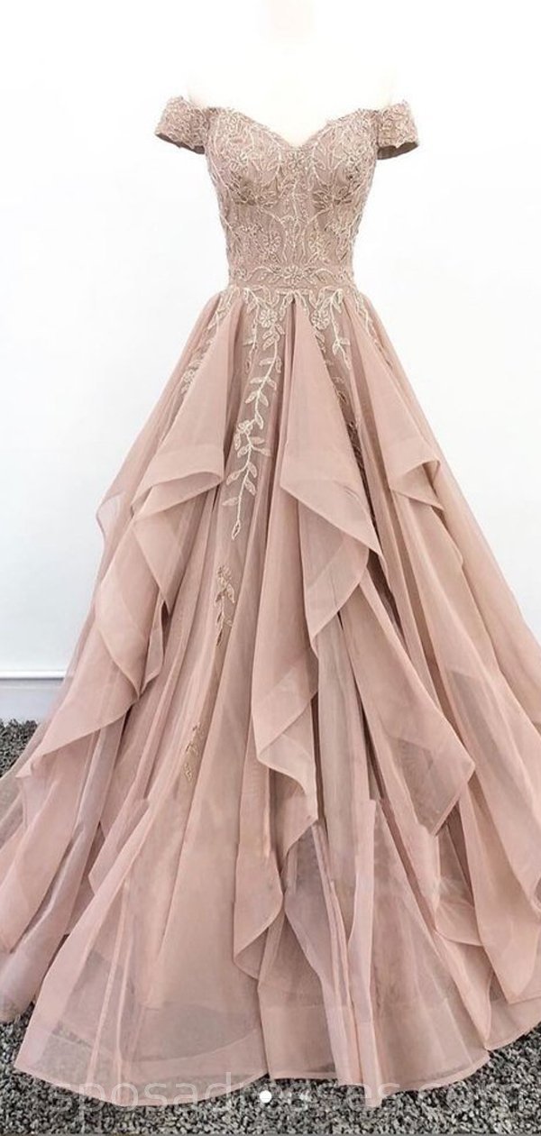 Elegant Off Shoulder Dusty Champagne Lace Long Evening Prom Dress for Women - Perfect for Formal Parties, Homecoming & Special Occasions