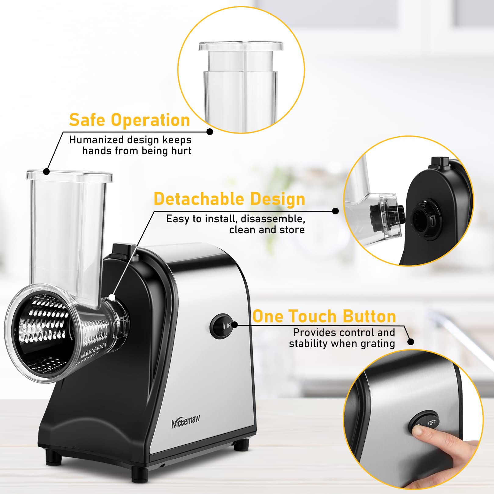 250W Electric Cheese Grater & Slicer - 5-in-1 Professional Kitchen Appliance for Block Cheese, Vegetables, Carrots & Zucchini - Perfect for Salads, Pasta, Pizza & Meal Prep