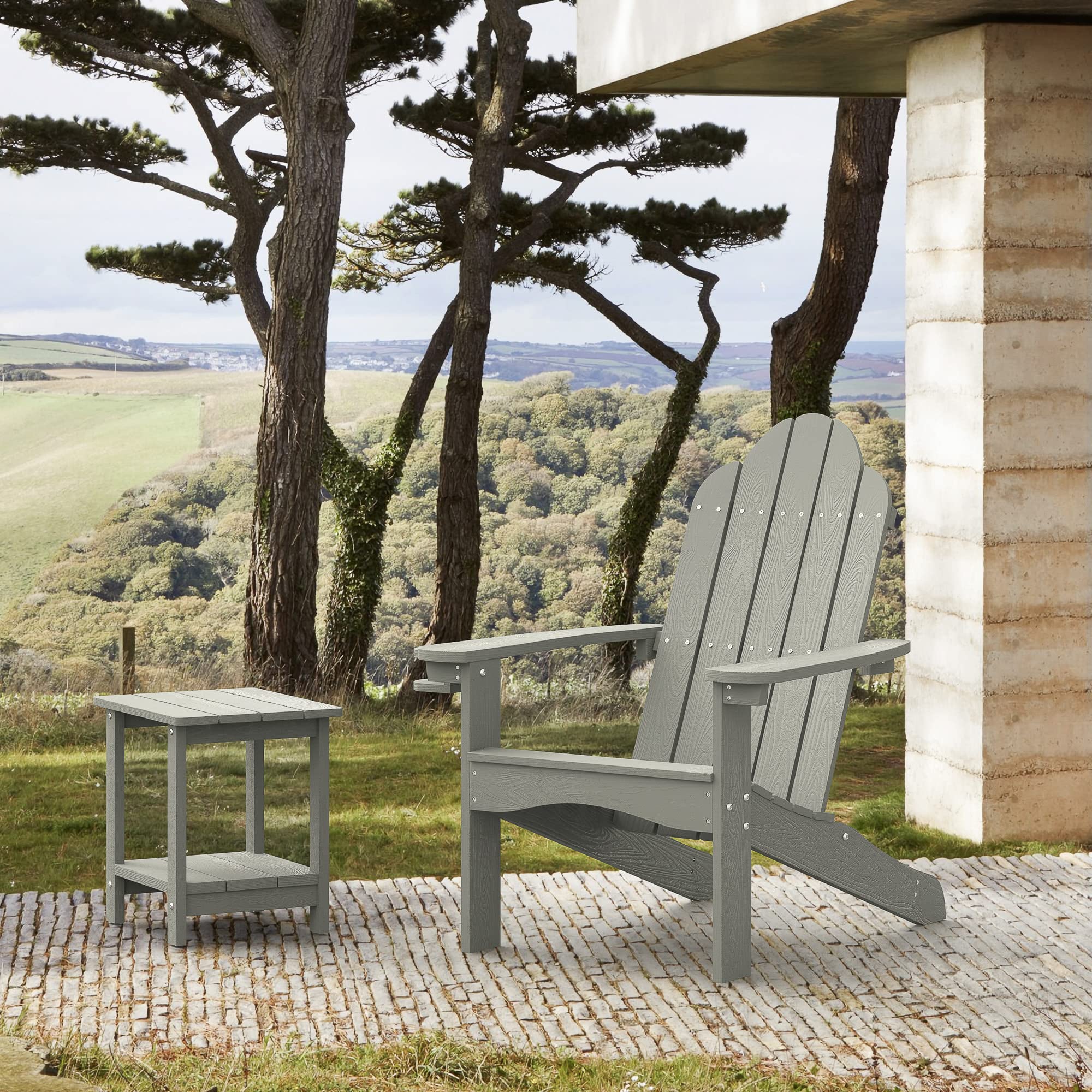 Premium LUE BONA HDPS Adirondack Chairs Set of 2 - Heavy Duty 350LB Capacity Weather-Resistant Outdoor Patio Chairs with Cup Holder - Perfect for Backyard, Deck, Garden & Fire Pit Relaxation - Modern Gray Plastic Furniture