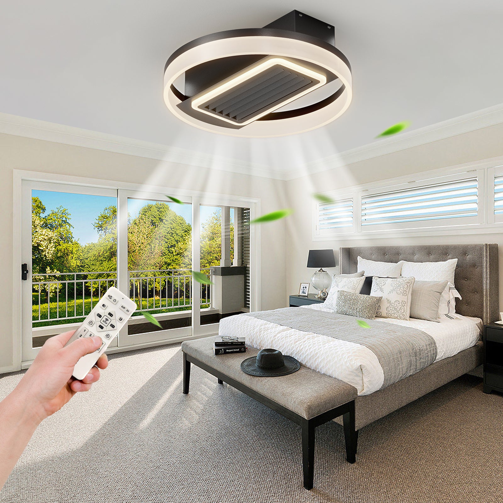 20 Inch Modern Leafless Ceiling Fan with Remote Control - Reversible Motor, Removable & Washable Design for Living Room, Bedroom, and Office Spaces