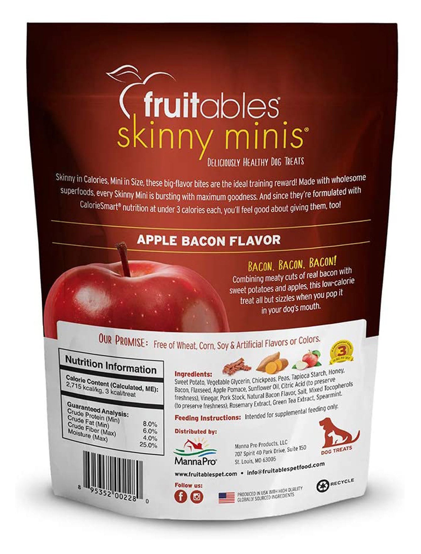 Fruitables Skinny Minis Apple & Bacon Flavor Dog Treats - Healthy Low-Calorie Snacks for Small Dogs - Perfect for Training, Rewards & On-the-Go Treats