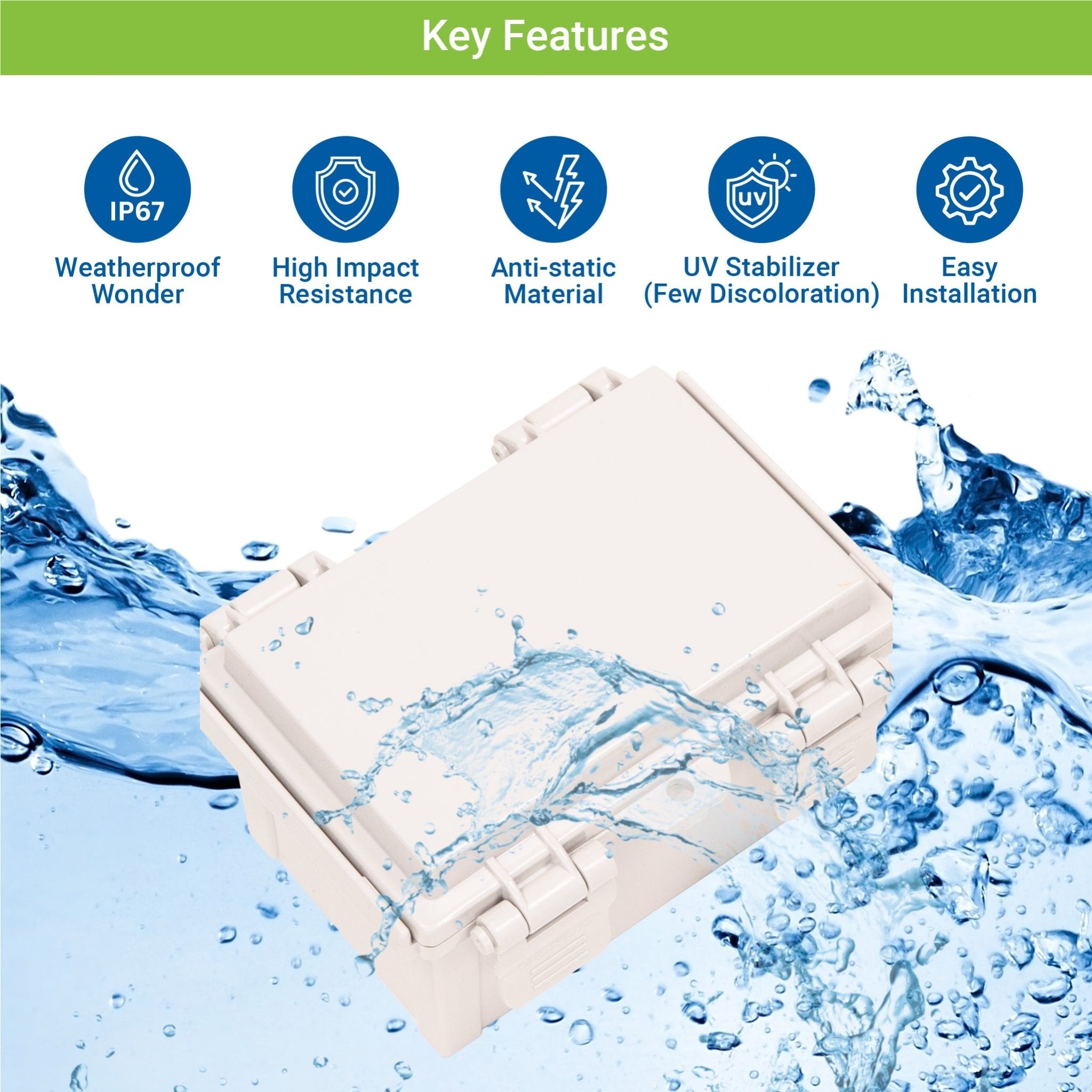 Boxco Q Series 7.87 x 11.81 x 5.91 Inches (200 x 300 x 150mm) Waterproof Plastic Enclosure - IP67 Rated, IK08 Impact Resistant, ABS Material with Grey Hinged Cover & Mounting Plate | Ideal for Outdoor Electronics, Industrial Equipment & Electrical Component Protection